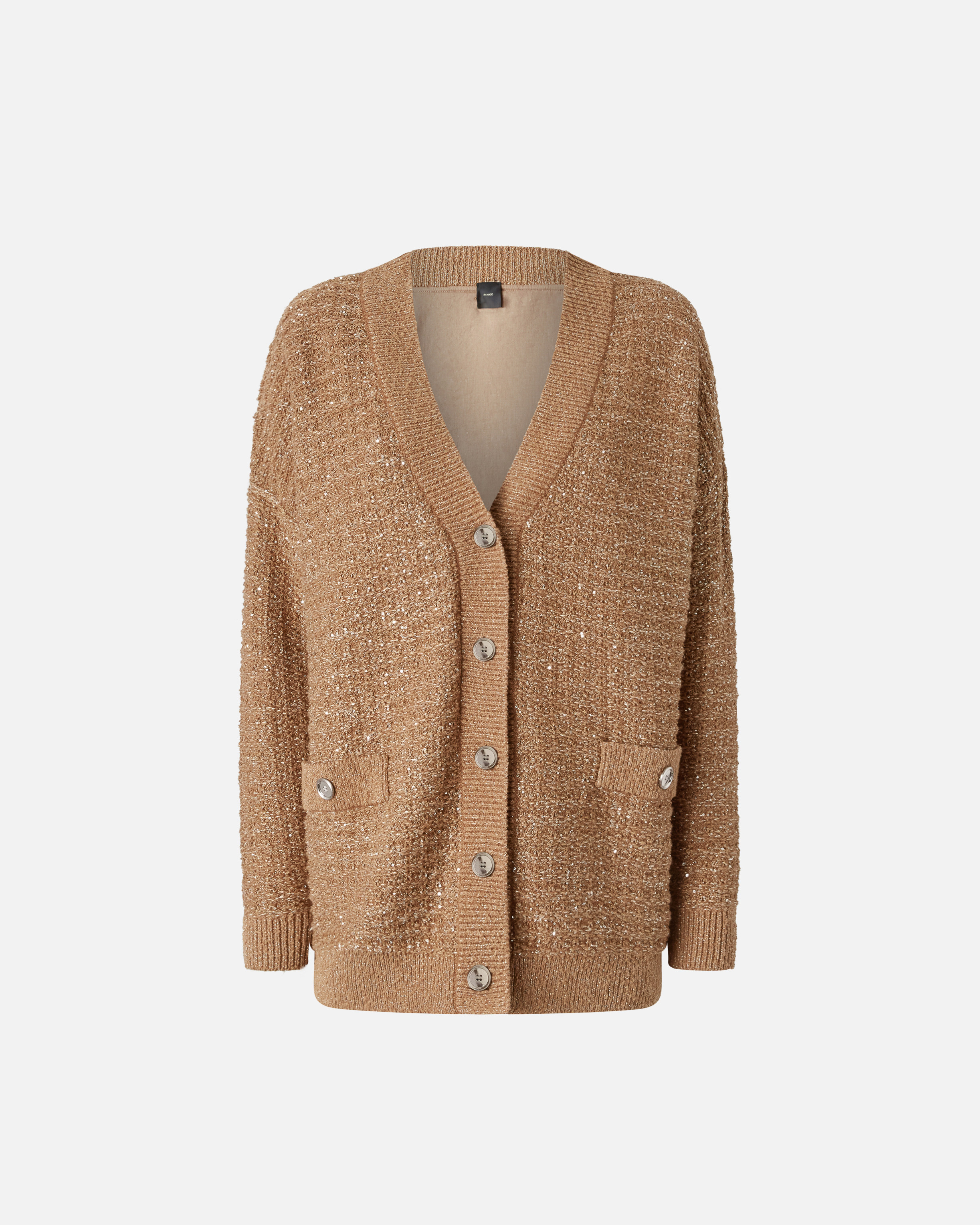 Pinko Metallic Mat Cardigan With Sequins In Beige-gallinaccio