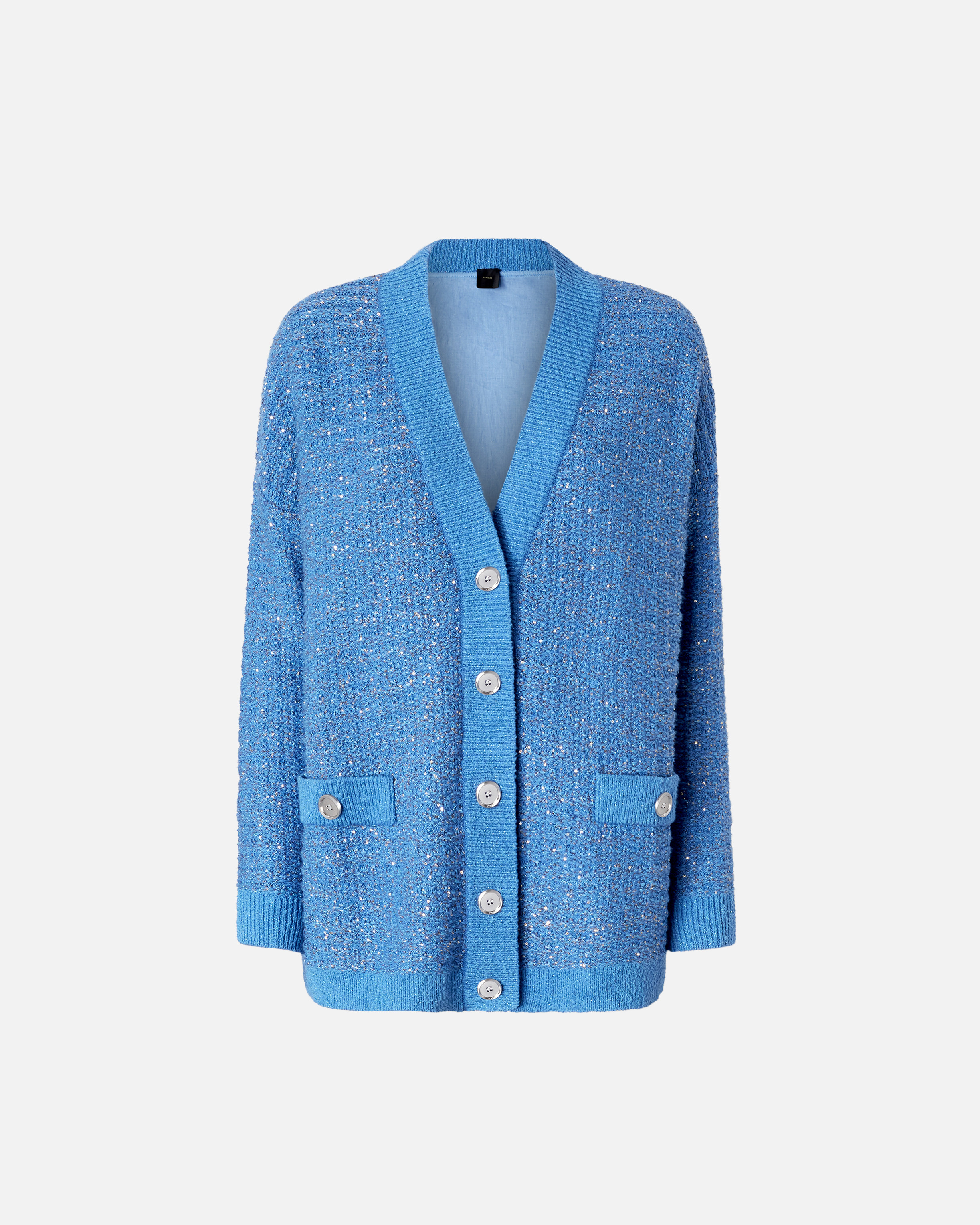 Pinko Metallic Mat Cardigan With Sequins In Bleu Amparo