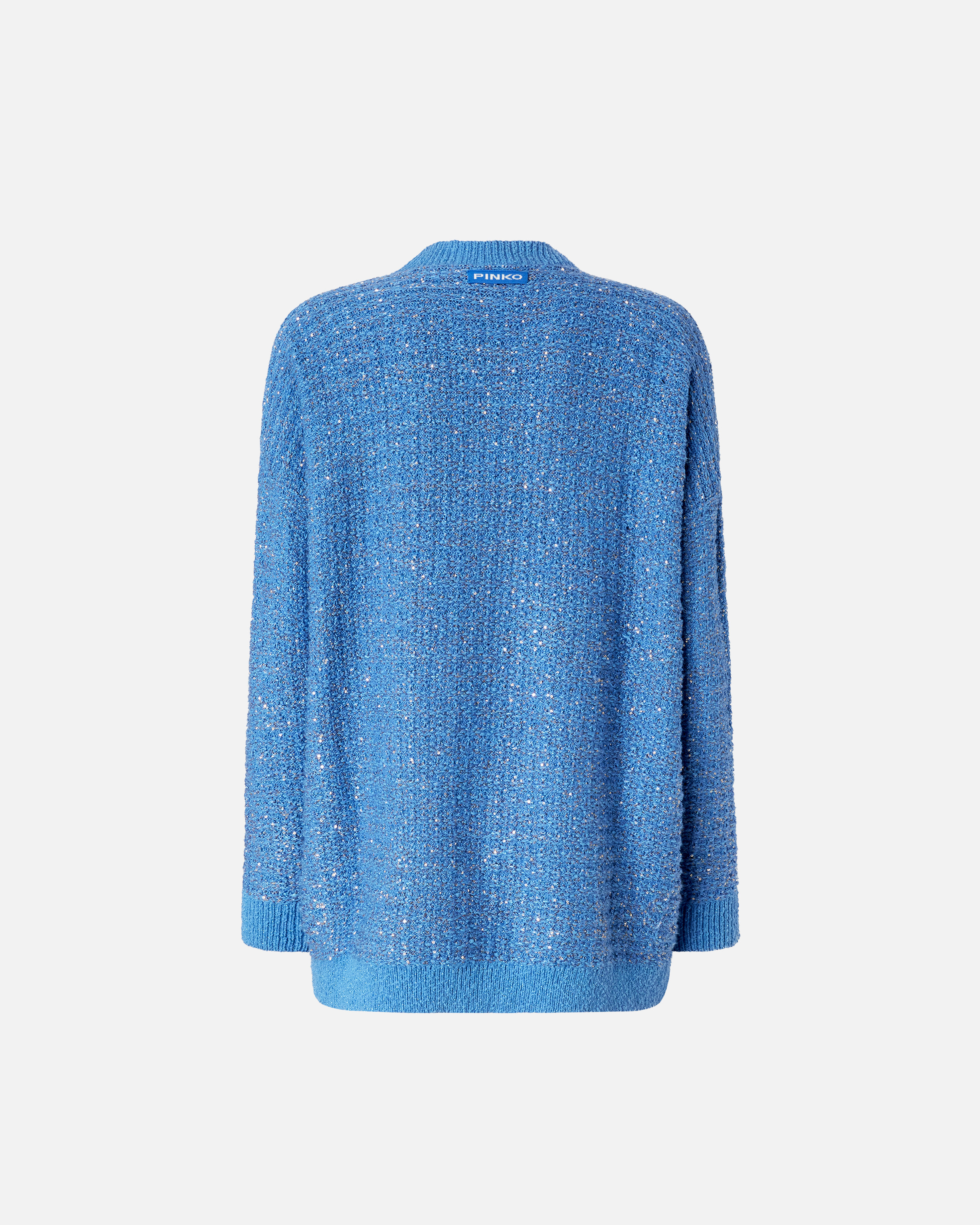 Pinko Metallic Mat Cardigan With Sequins In Bleu Amparo