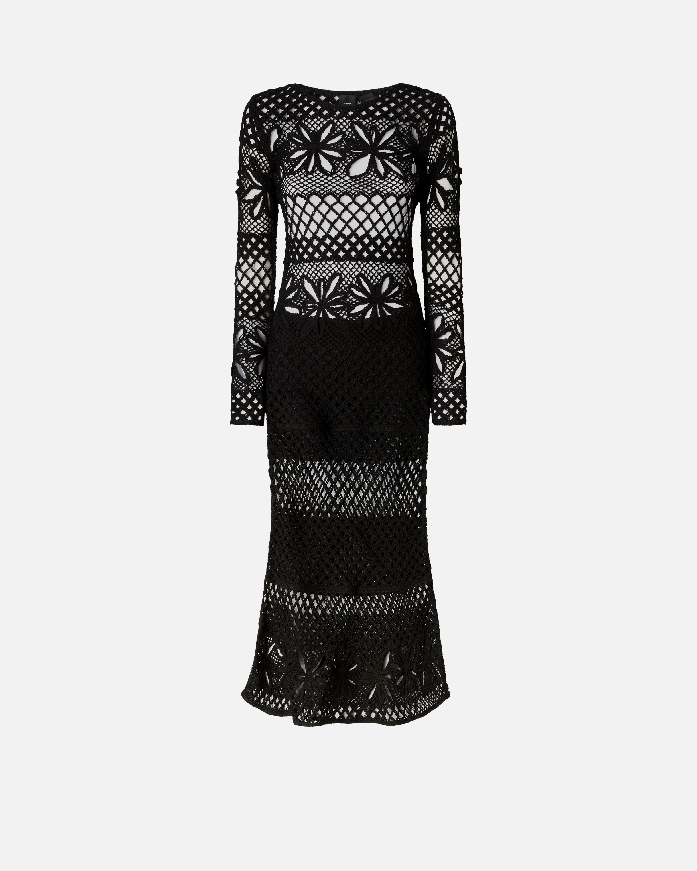 Pinko Long Openwork Crochet Dress In Limo Black