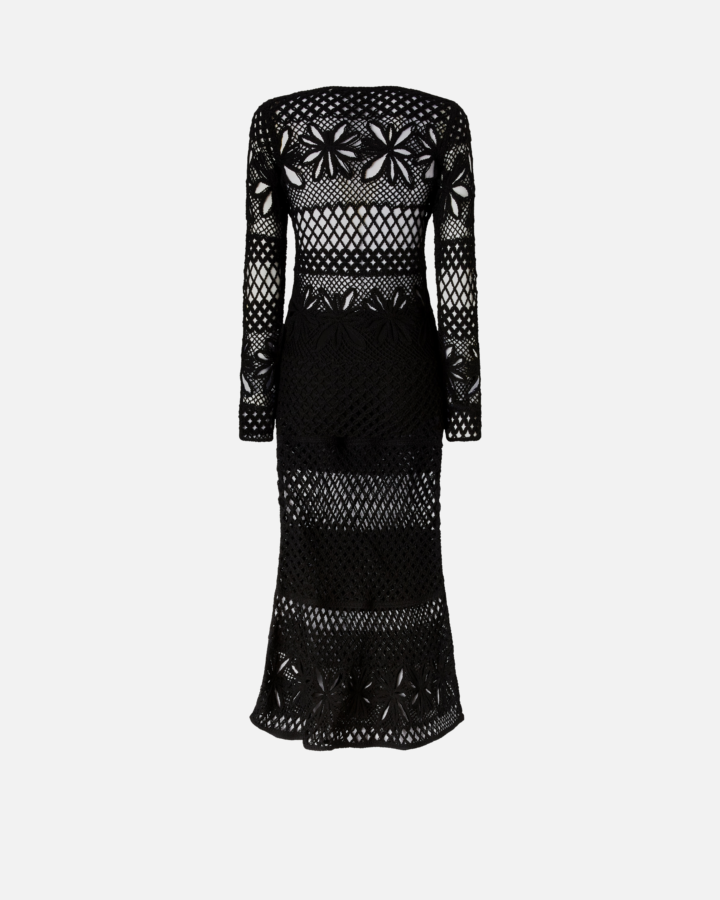 Pinko Long Openwork Crochet Dress In Limo Black