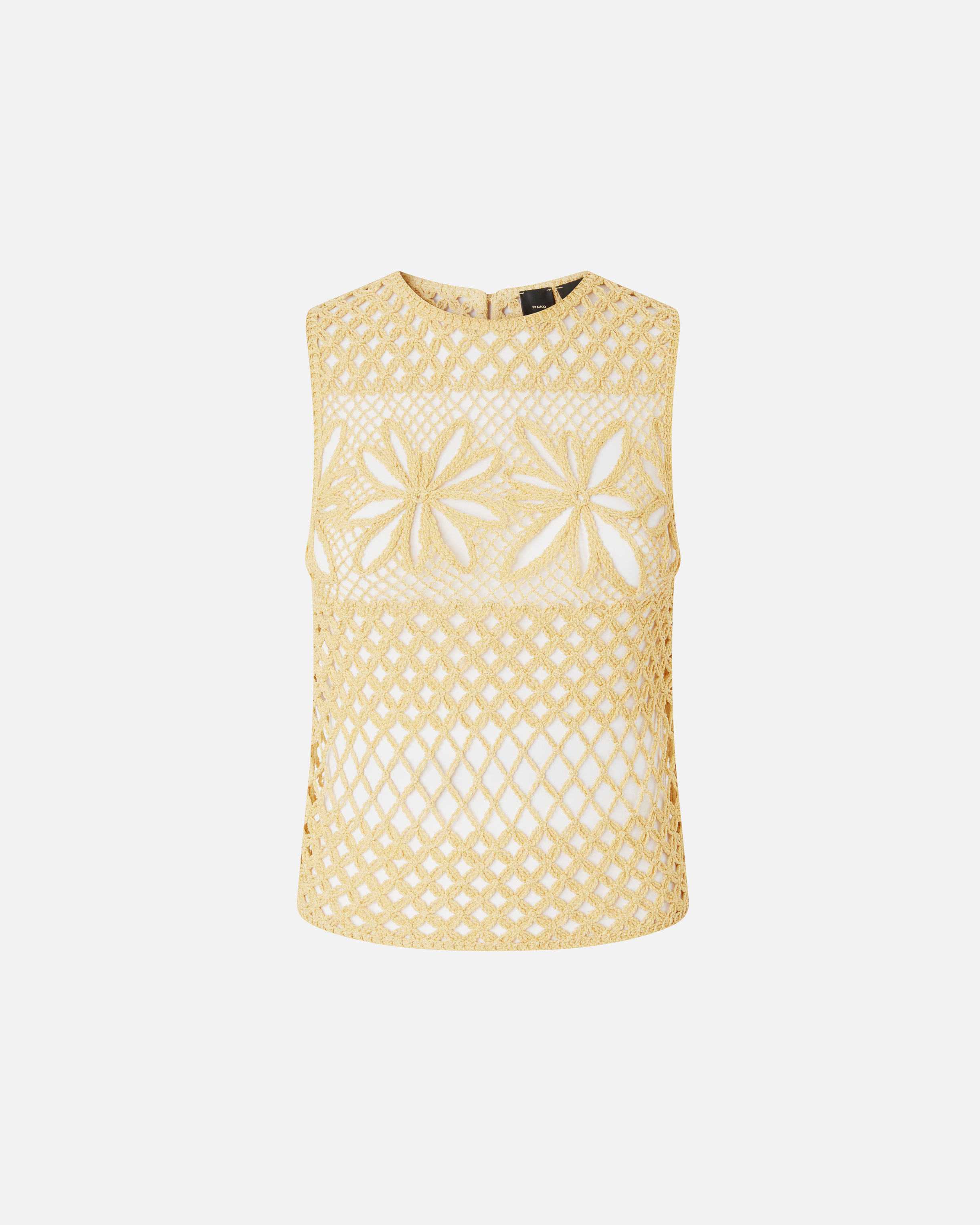 Pinko Fantasy Net Crochet Floral Top Keyhole In Rattan Yellow