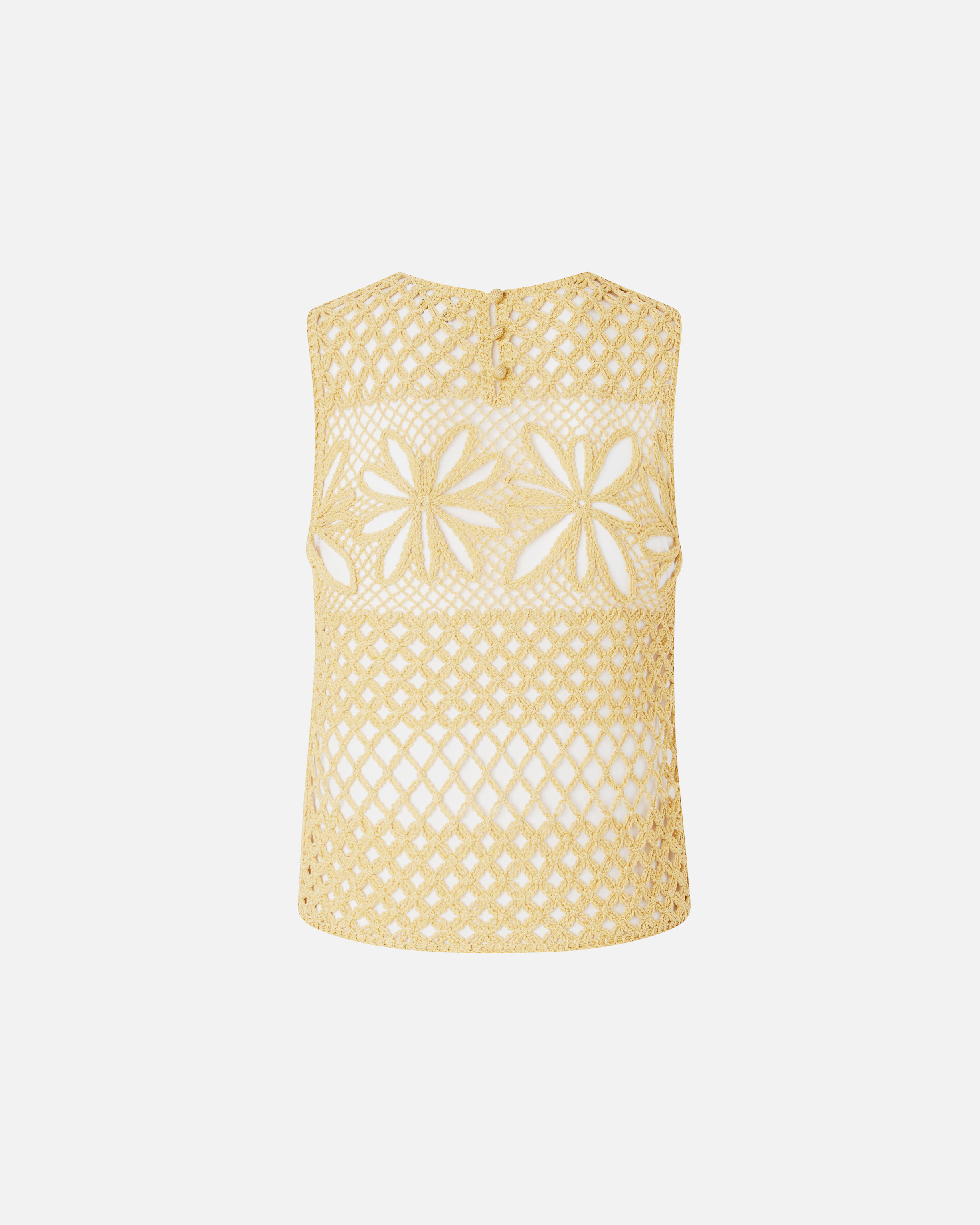 Pinko Fantasy Net Crochet Floral Top Keyhole In Rattan Yellow
