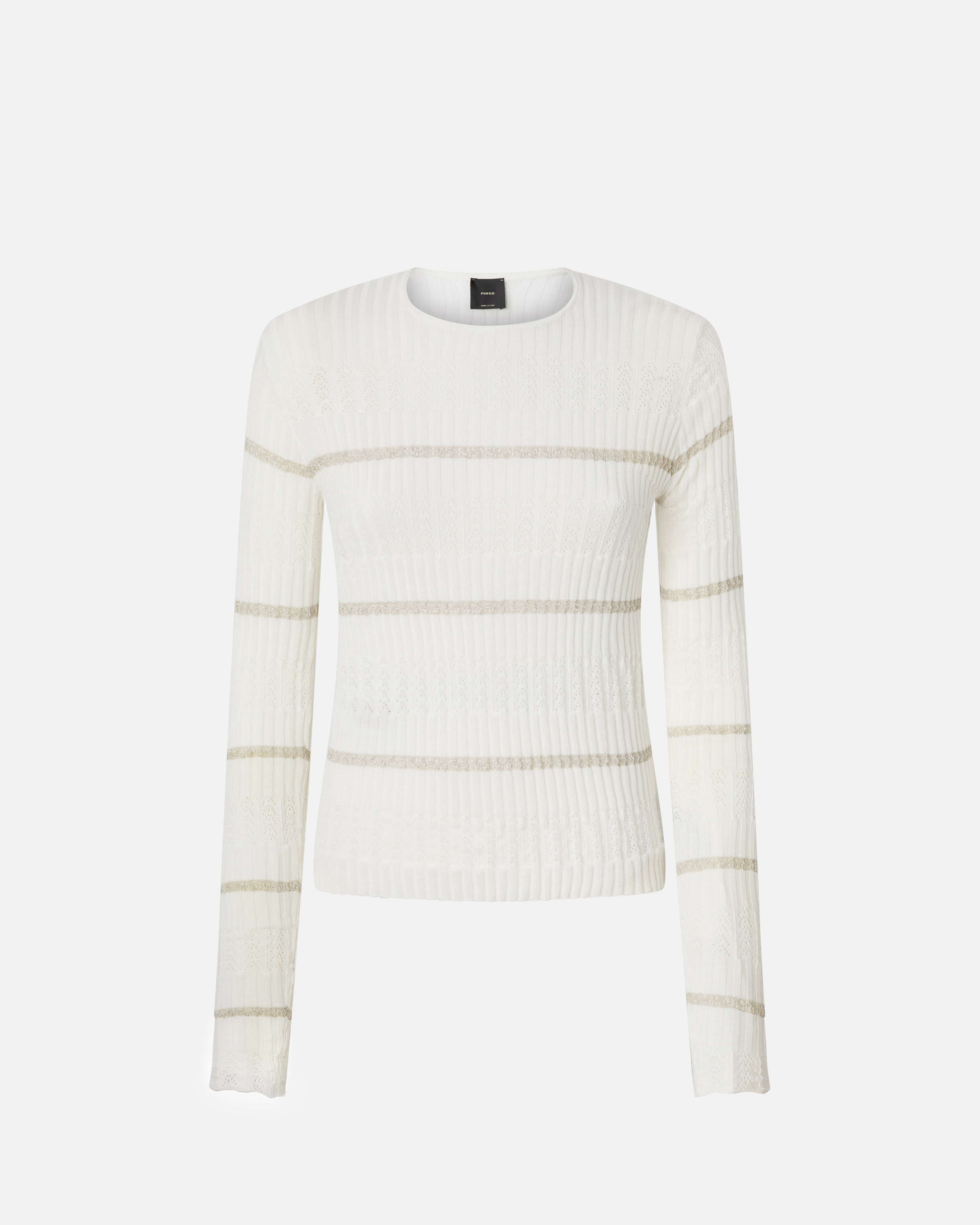 Pinko Ribbed Sweater With Metallic Stripes In Blanc-blanche-neige