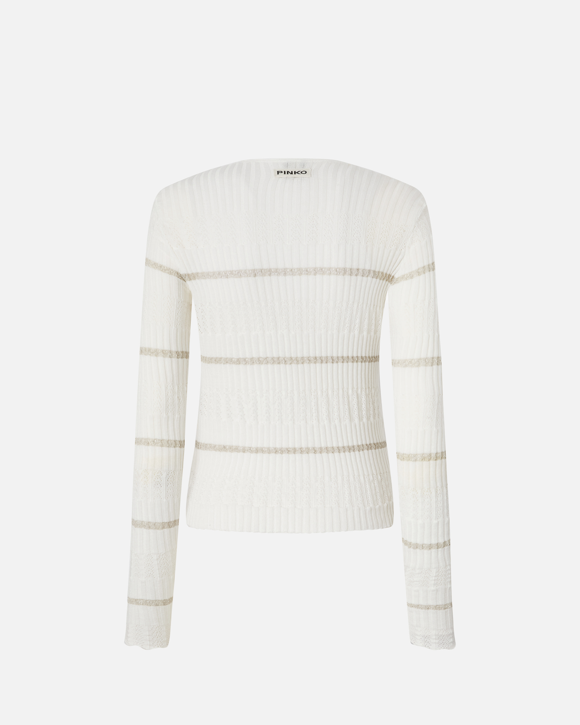 Pinko Ribbed Sweater With Metallic Stripes In Blanc-blanche-neige