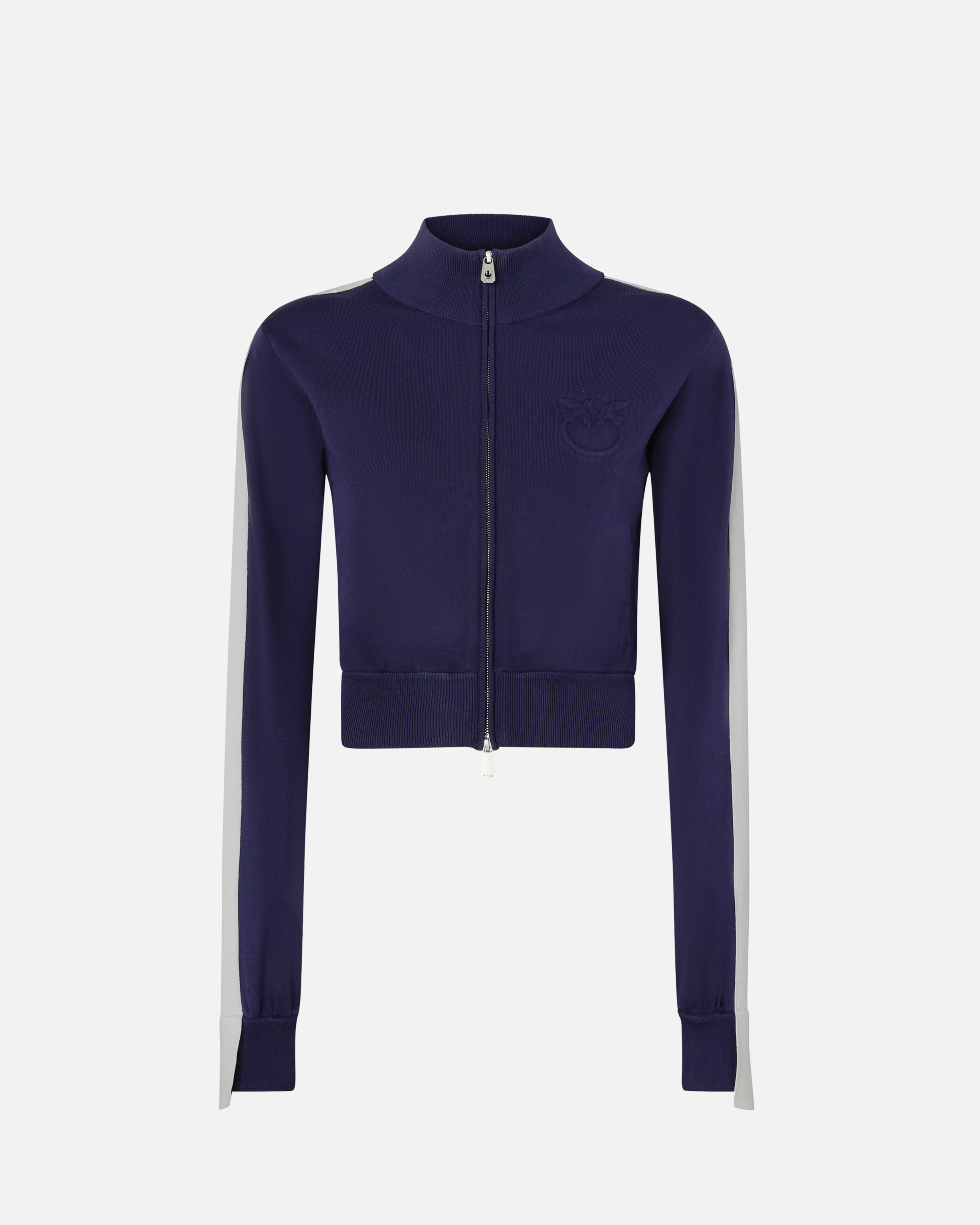 Pinko Technical Fabric Short Sweatshirt With Raised Logo And Zip In Blue/white