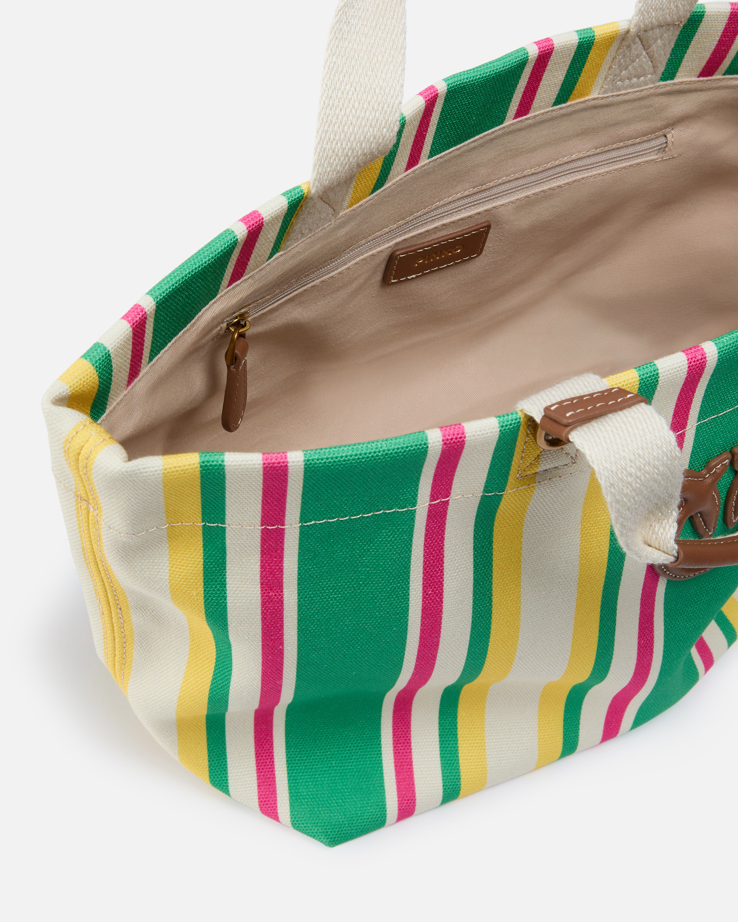 【関税&送料込】Pinko Medium Shopper Bag In Striped Canvas 104753A2G5-Q58Q-03