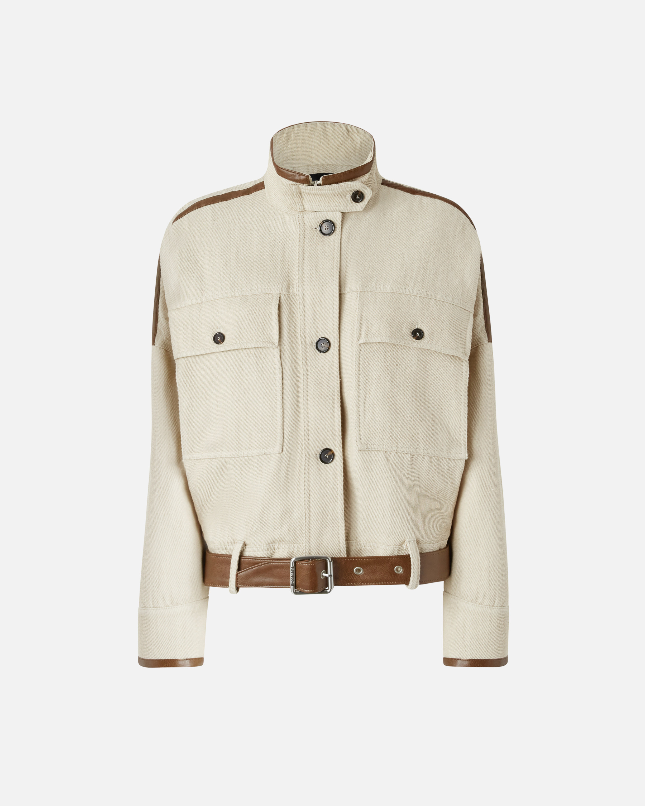 Pinko Blouson Jacket With Leather-effect Edging In Beige Cemento