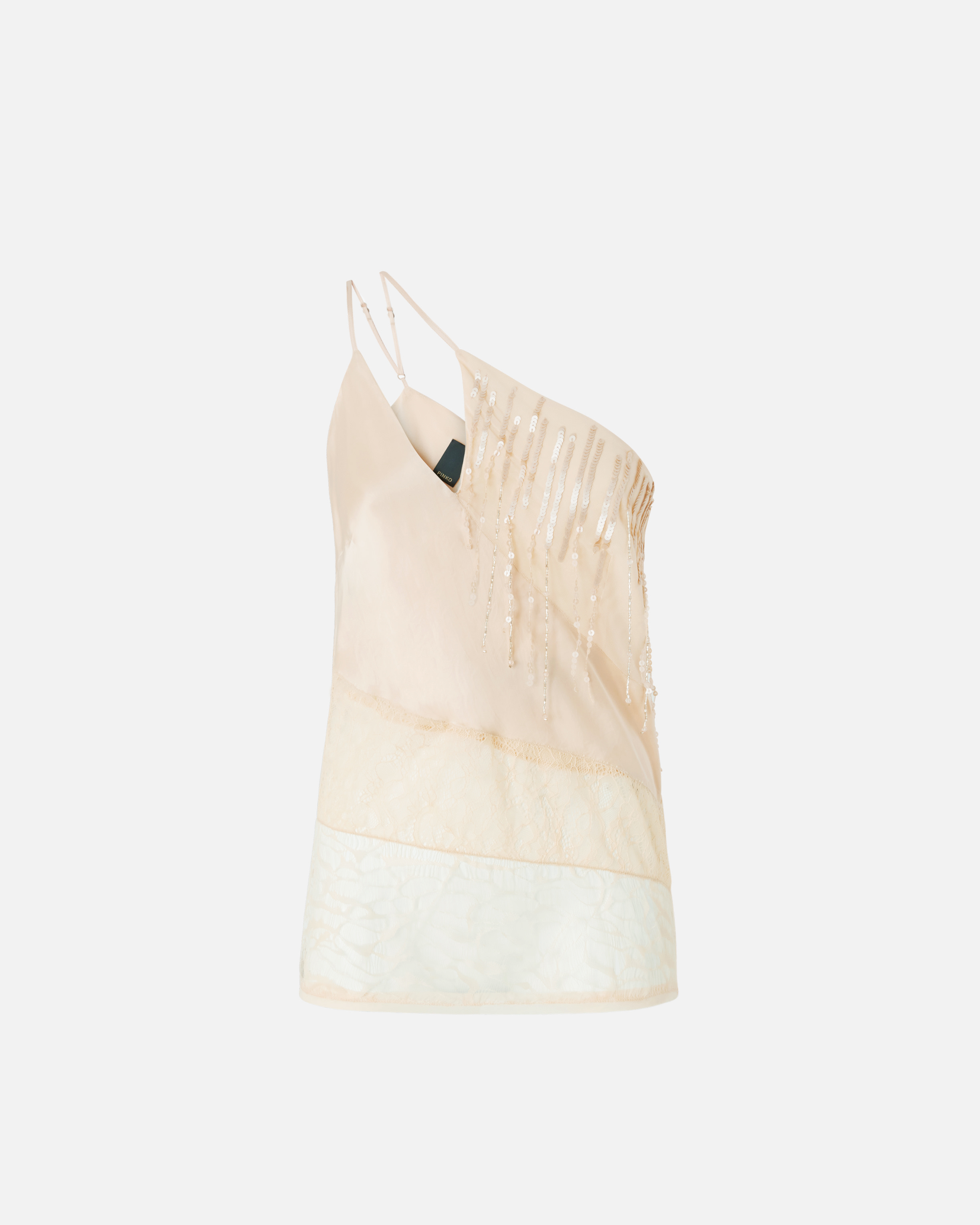 Pinko One-shoulder Satin Top In Rose Acajou