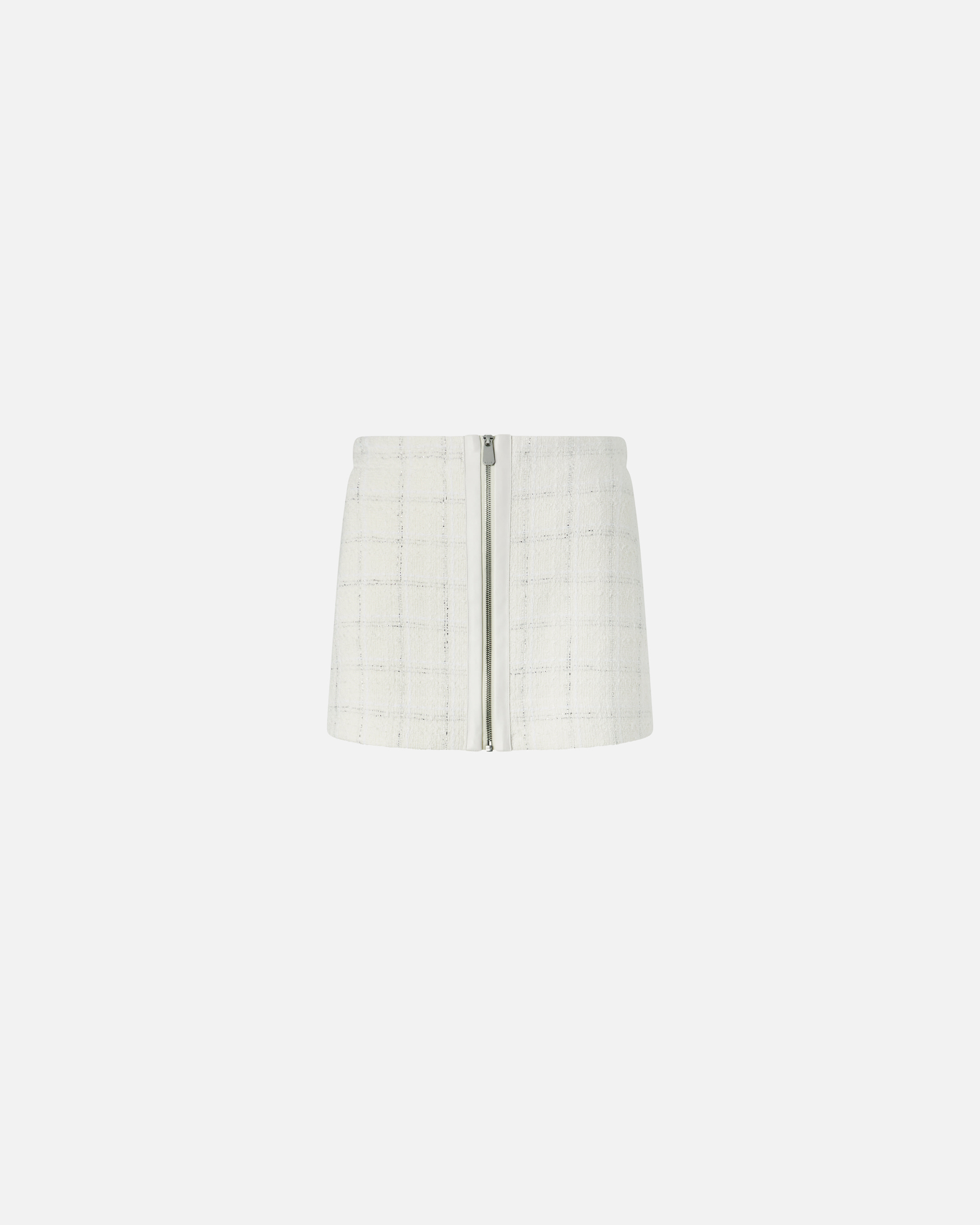 Pinko Tweed Mini Skirt With Faux Leather Edging And Zip In White/silver