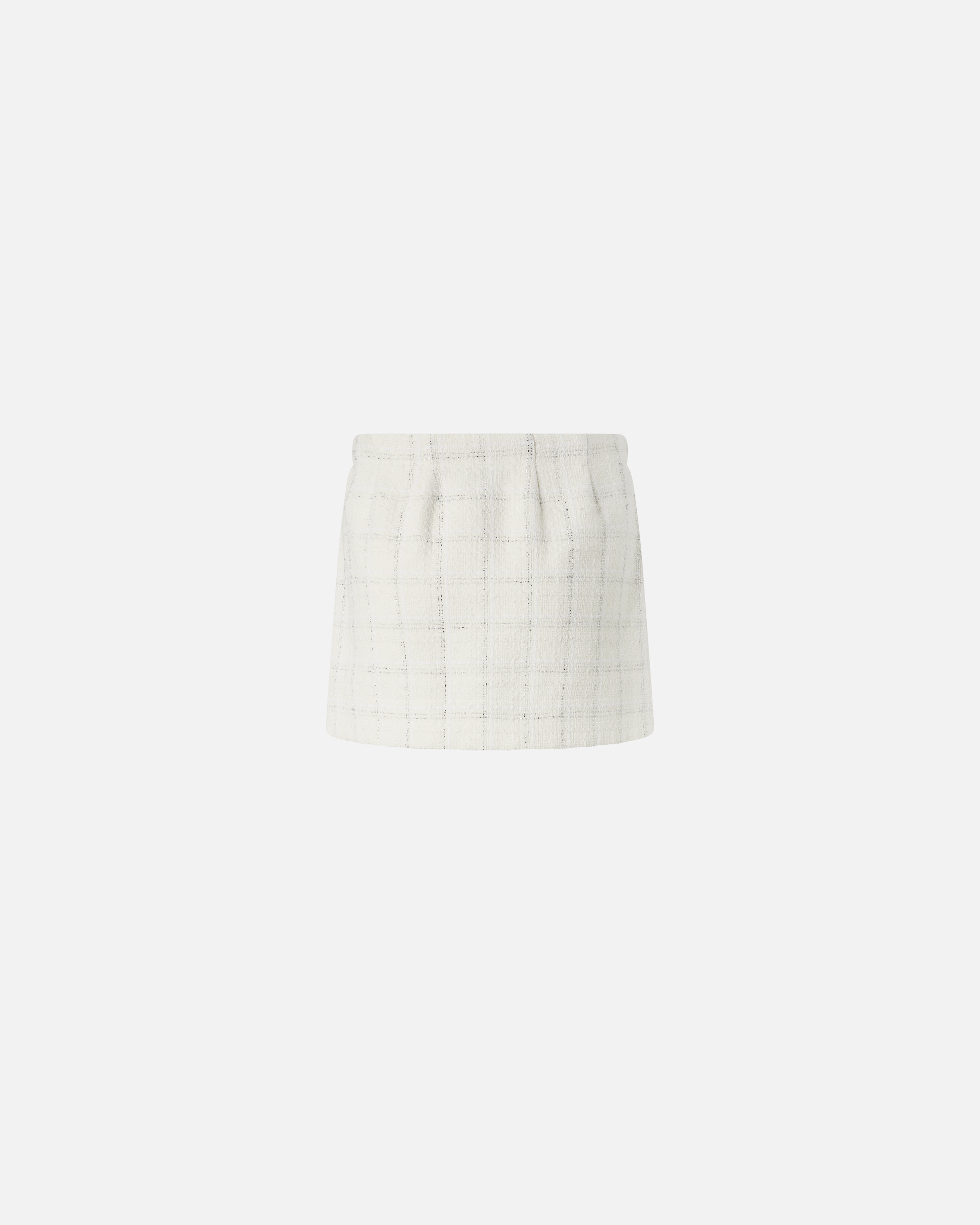 Pinko Tweed Mini Skirt With Faux Leather Edging And Zip In White/silver