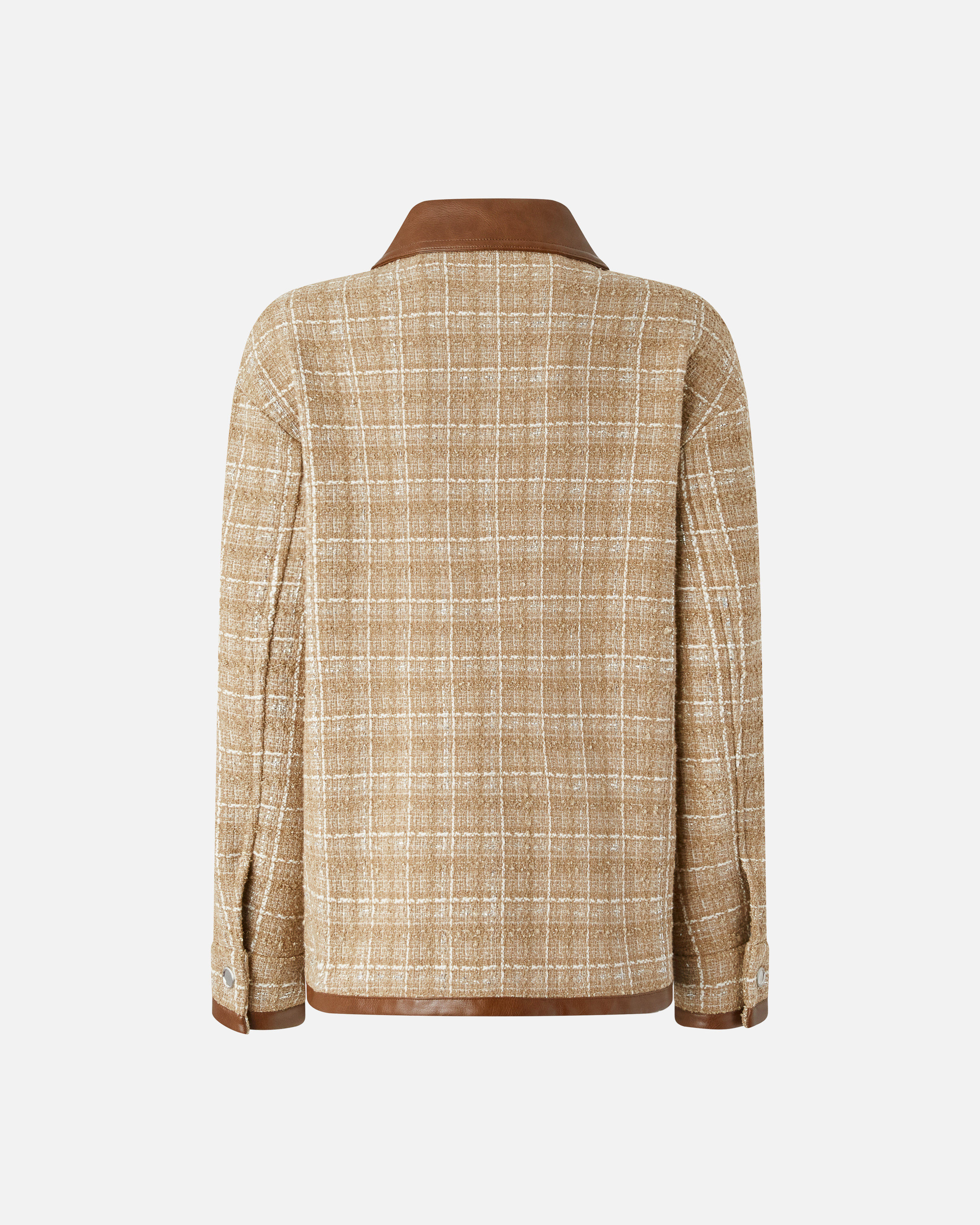 Tweed blouson jacket with faux leather details and zip PINKO