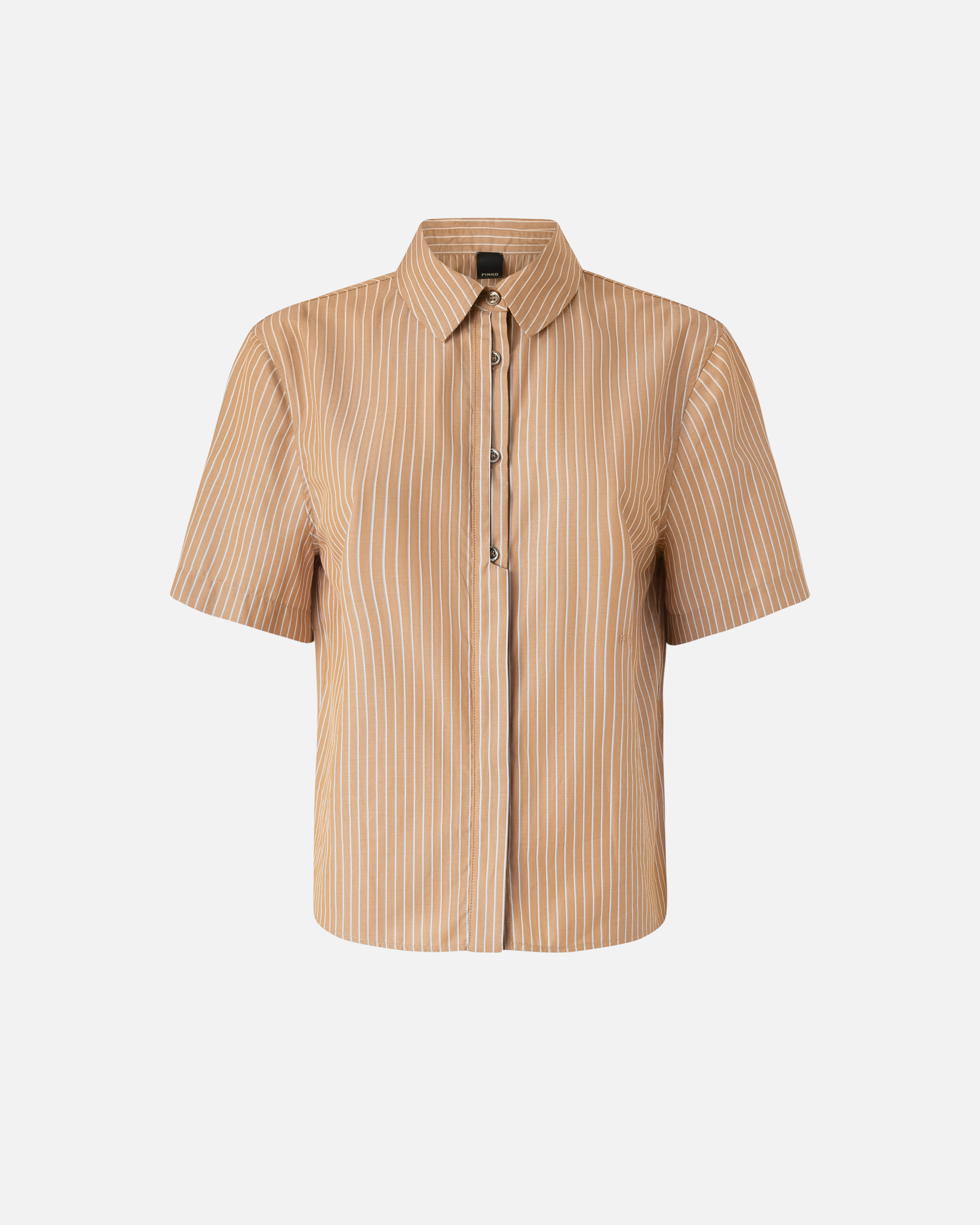 Pinko Brown Striped Shirt With Rounded Hem In Nude