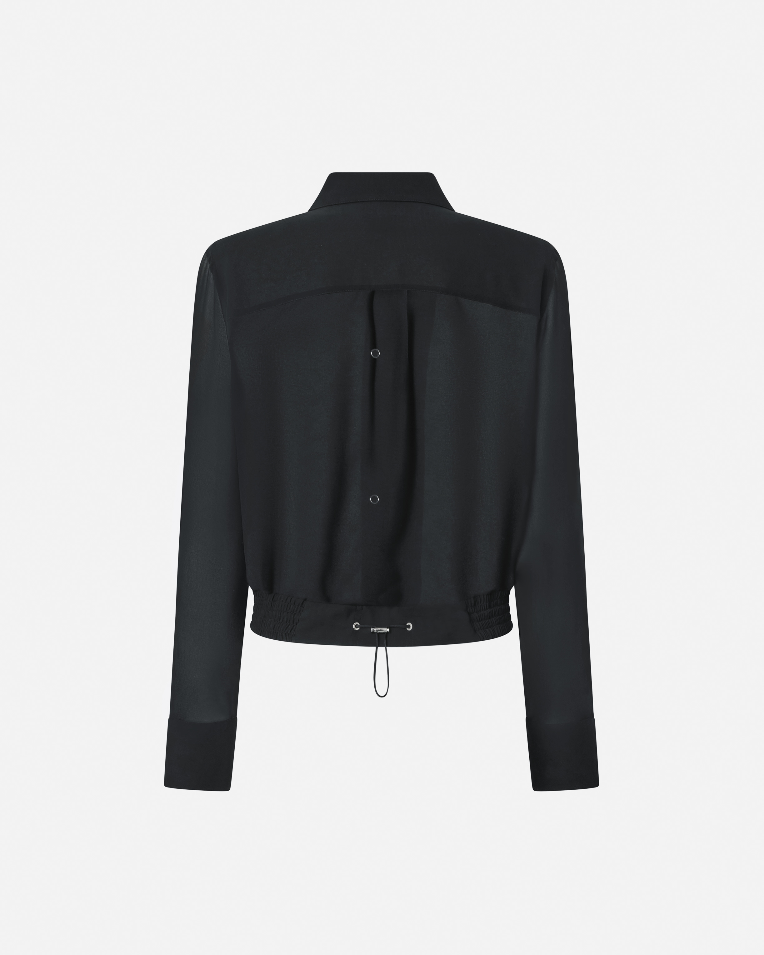 Pinko Georgette Bomber Shirt With Elasticated Drawstring Hem In Limo Black
