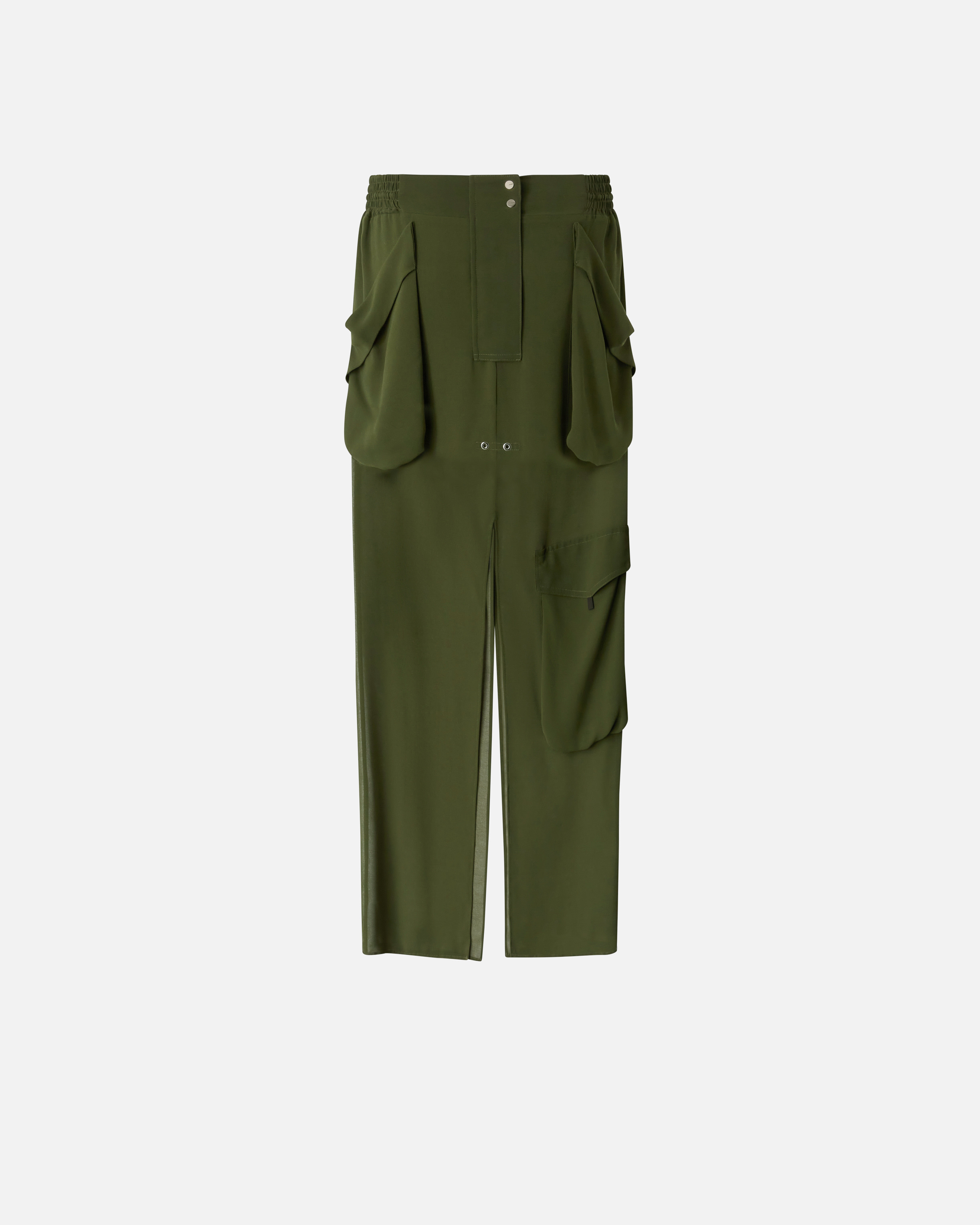 Pinko Long Georgette Skirt With Pockets In Green Rainforest