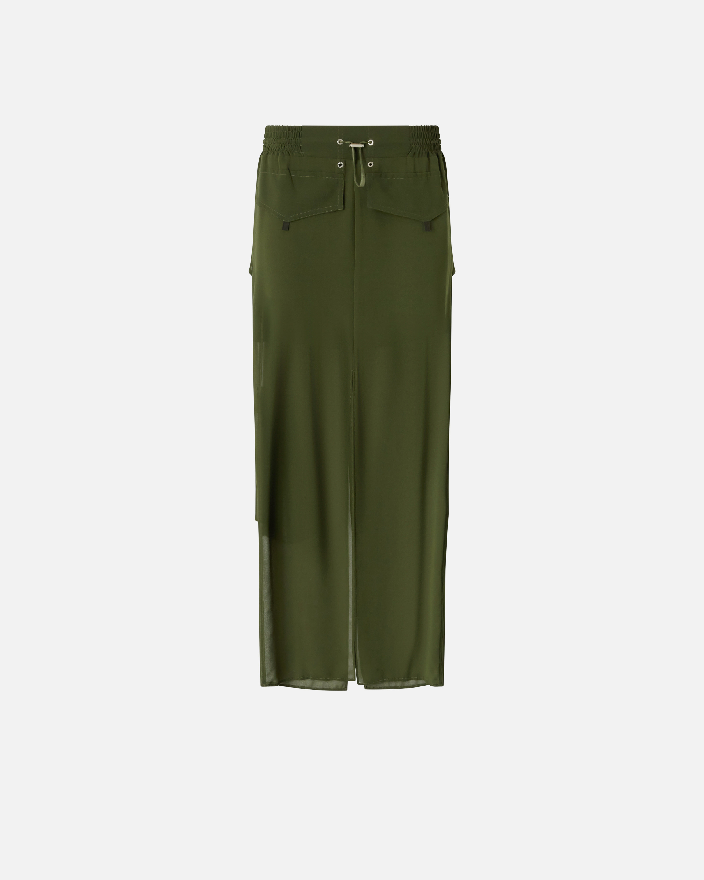 Pinko Long Georgette Skirt With Pockets In Green Rainforest