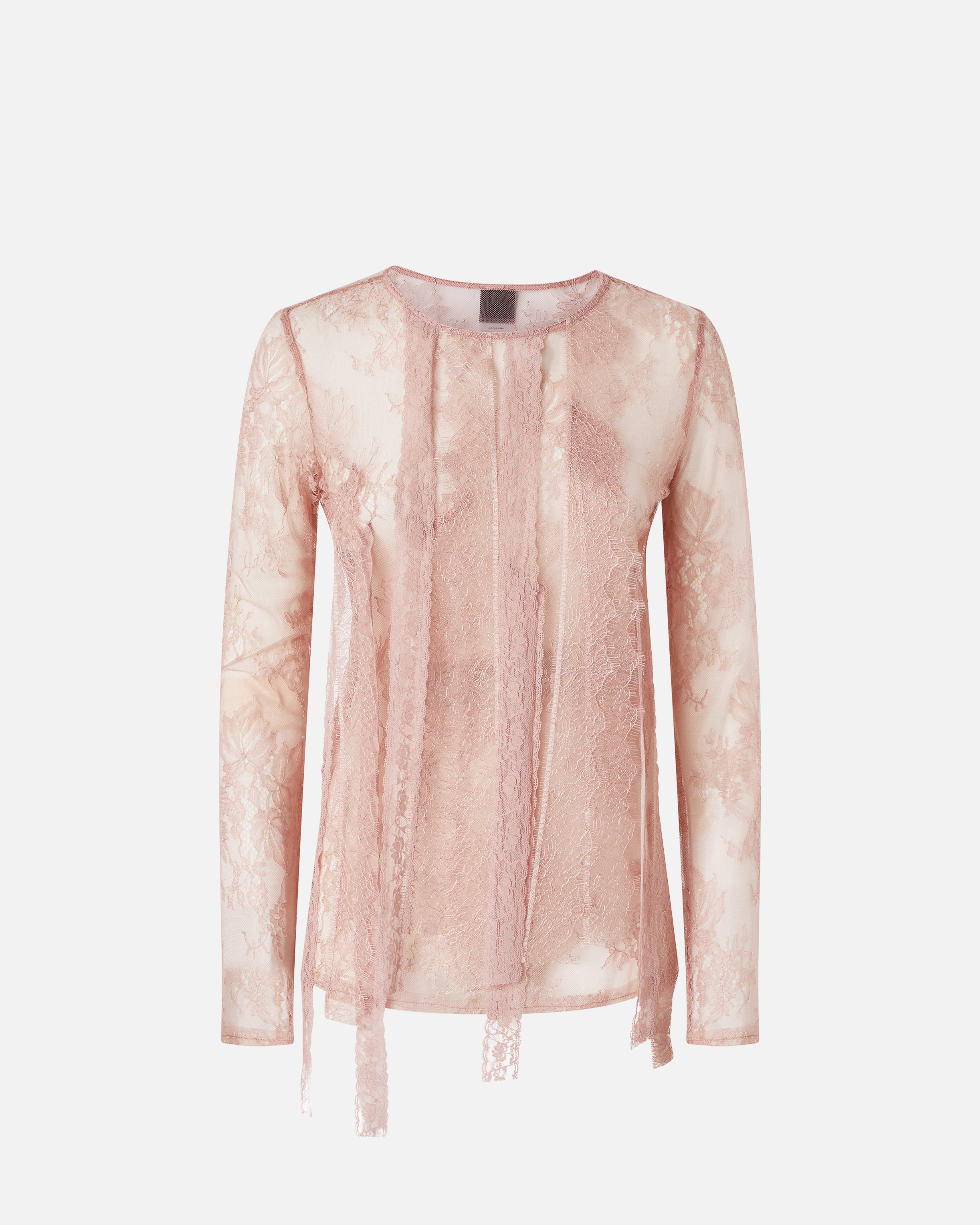 Pinko Slim-fitting Lace Sweater With Fringing In Light White Coffee