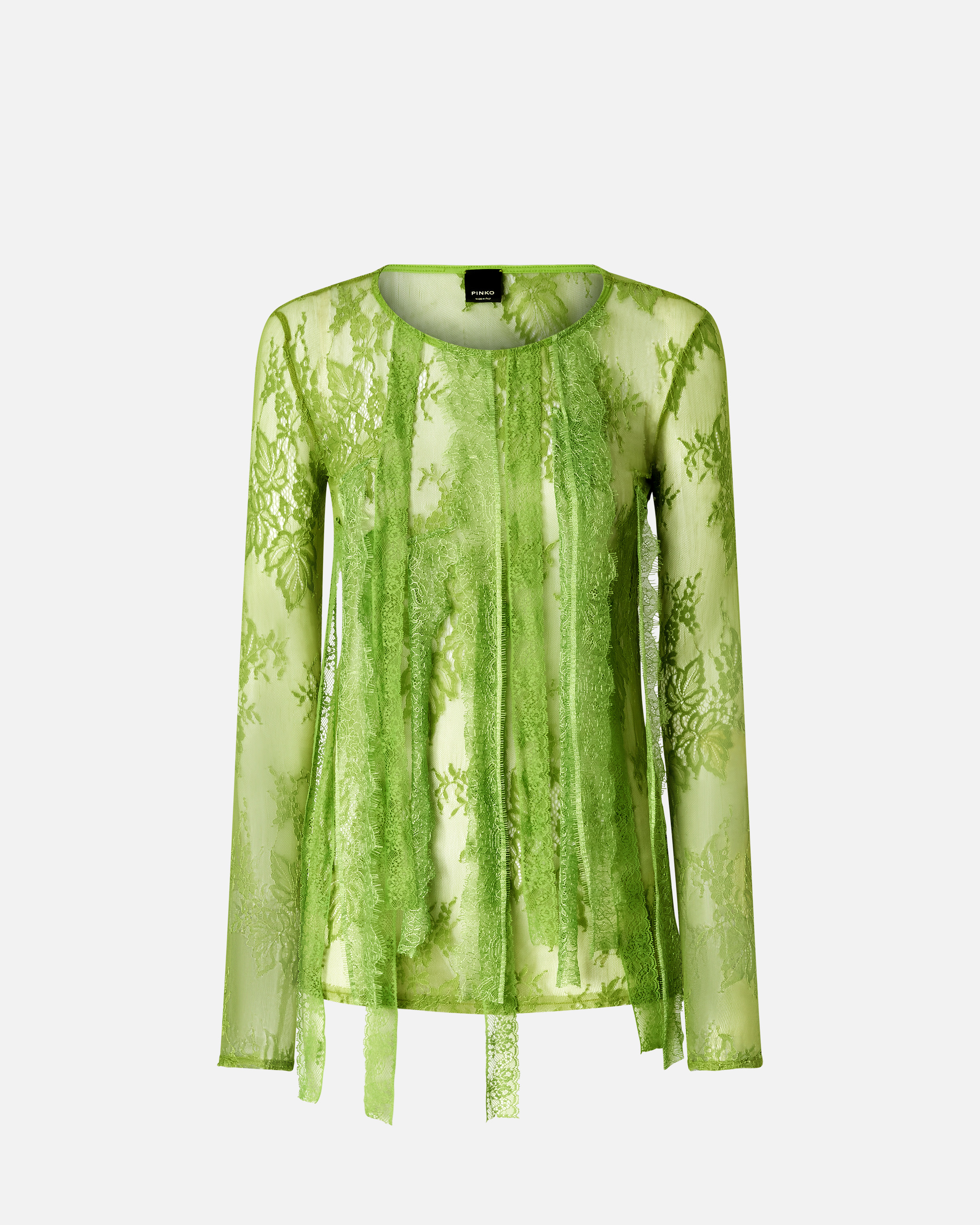 Pinko Slim-fitting Lace Sweater With Fringing In Green Spinach