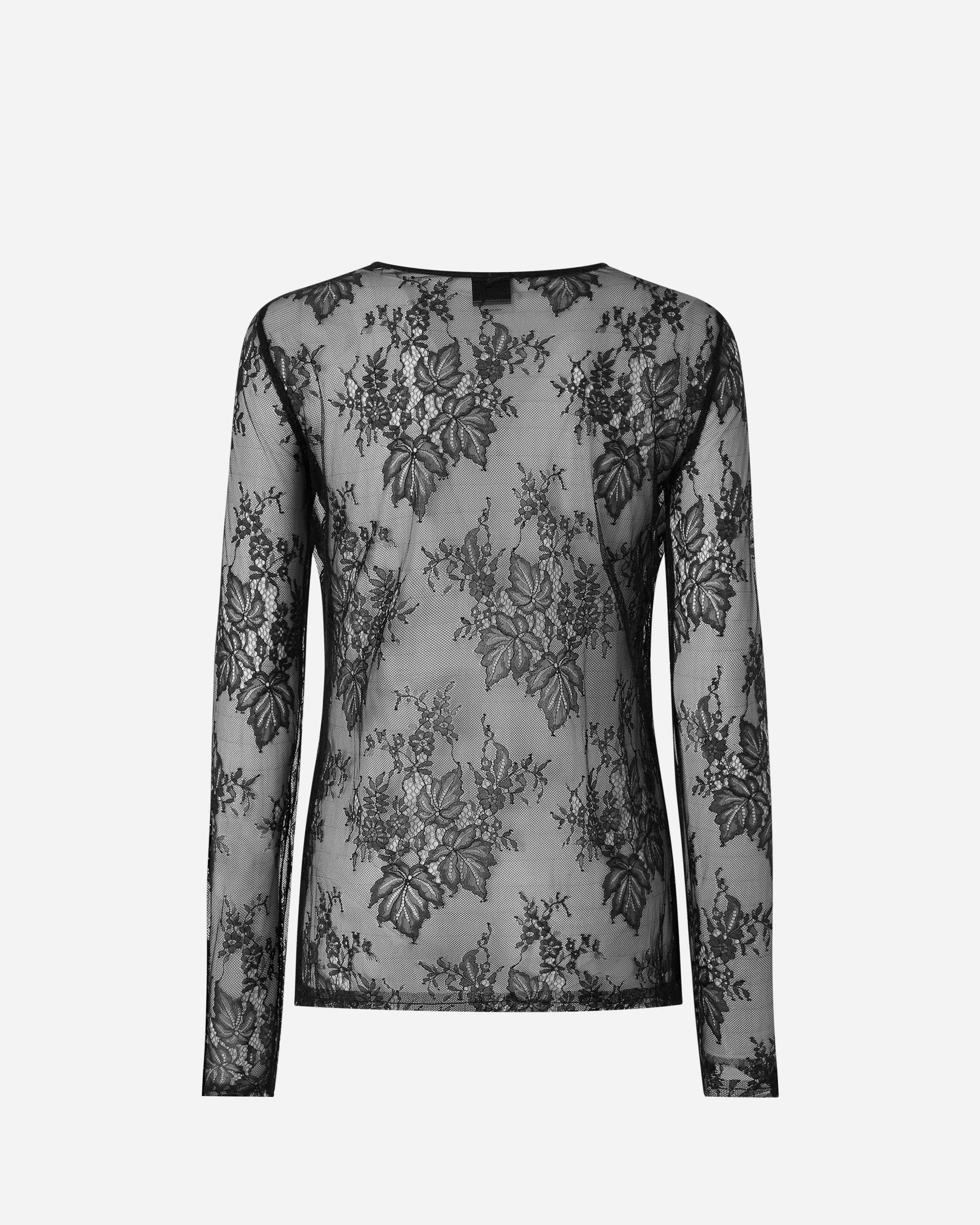 Pinko Slim-fitting Lace Sweater With Fringing In Nero Limousine
