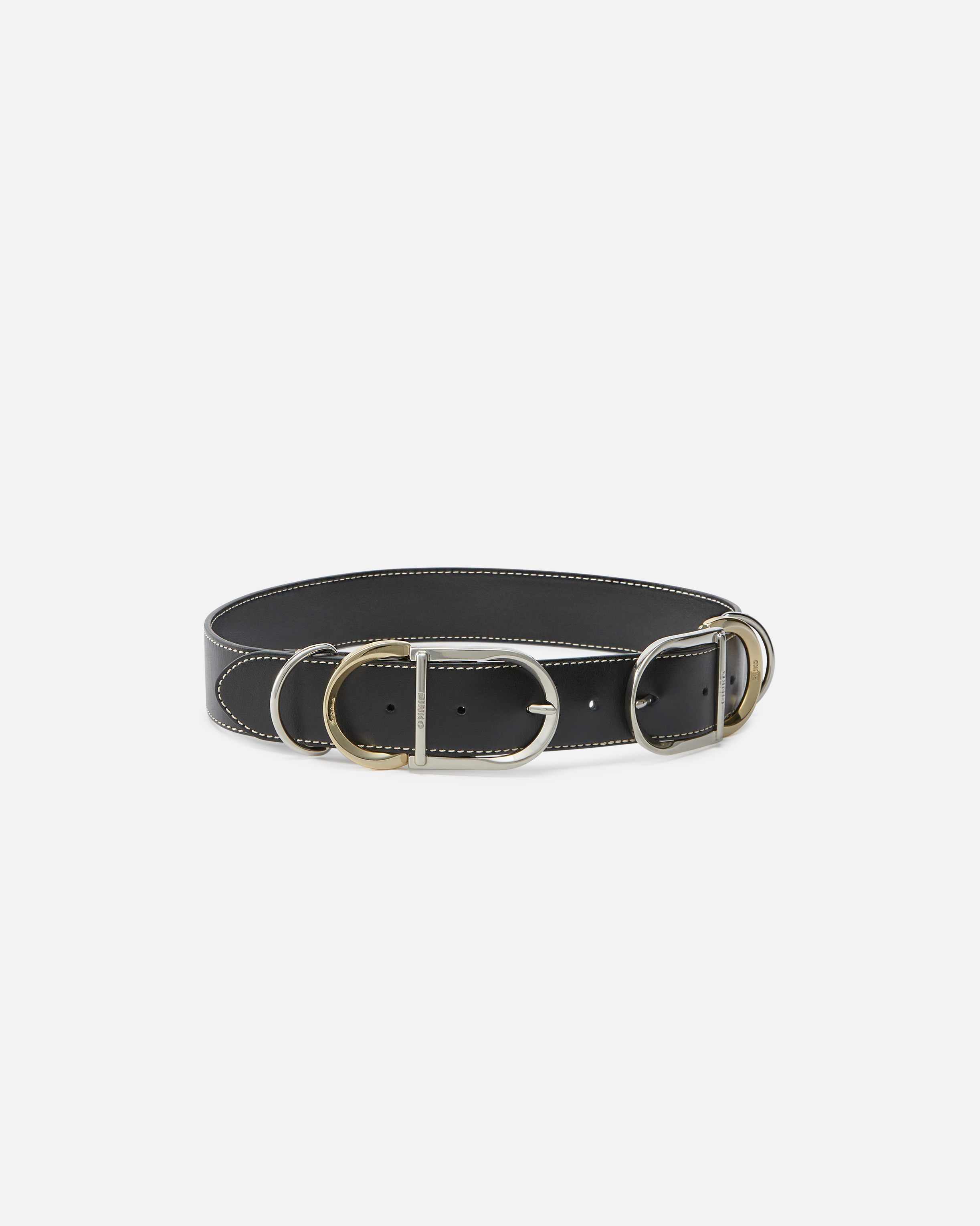 Pinko Leather Belt With Multiple Metal Loops In Nero-mix Gal. Gold Nikel