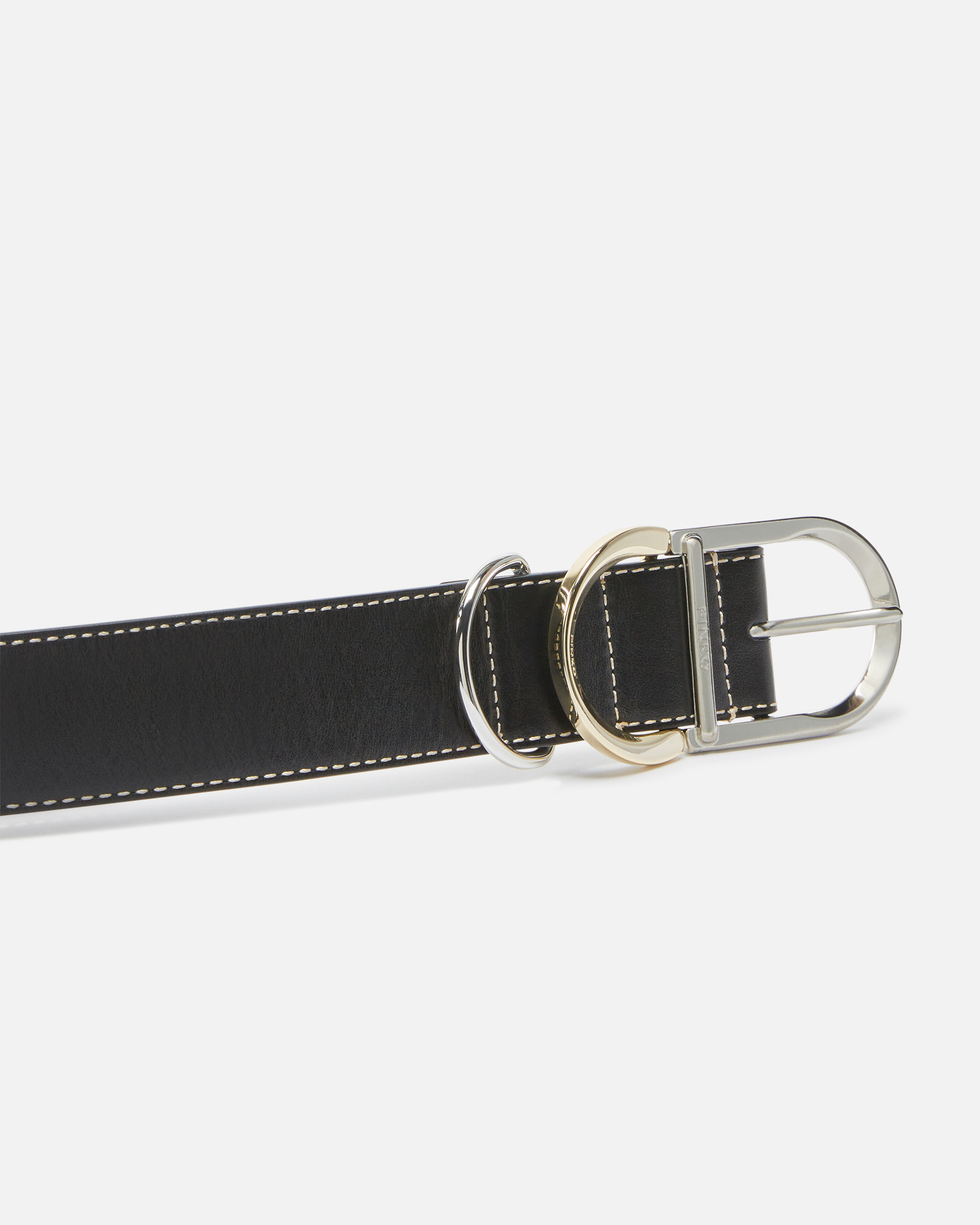 Pinko Leather Belt With Multiple Metal Loops In Nero-mix Gal. Gold Nikel