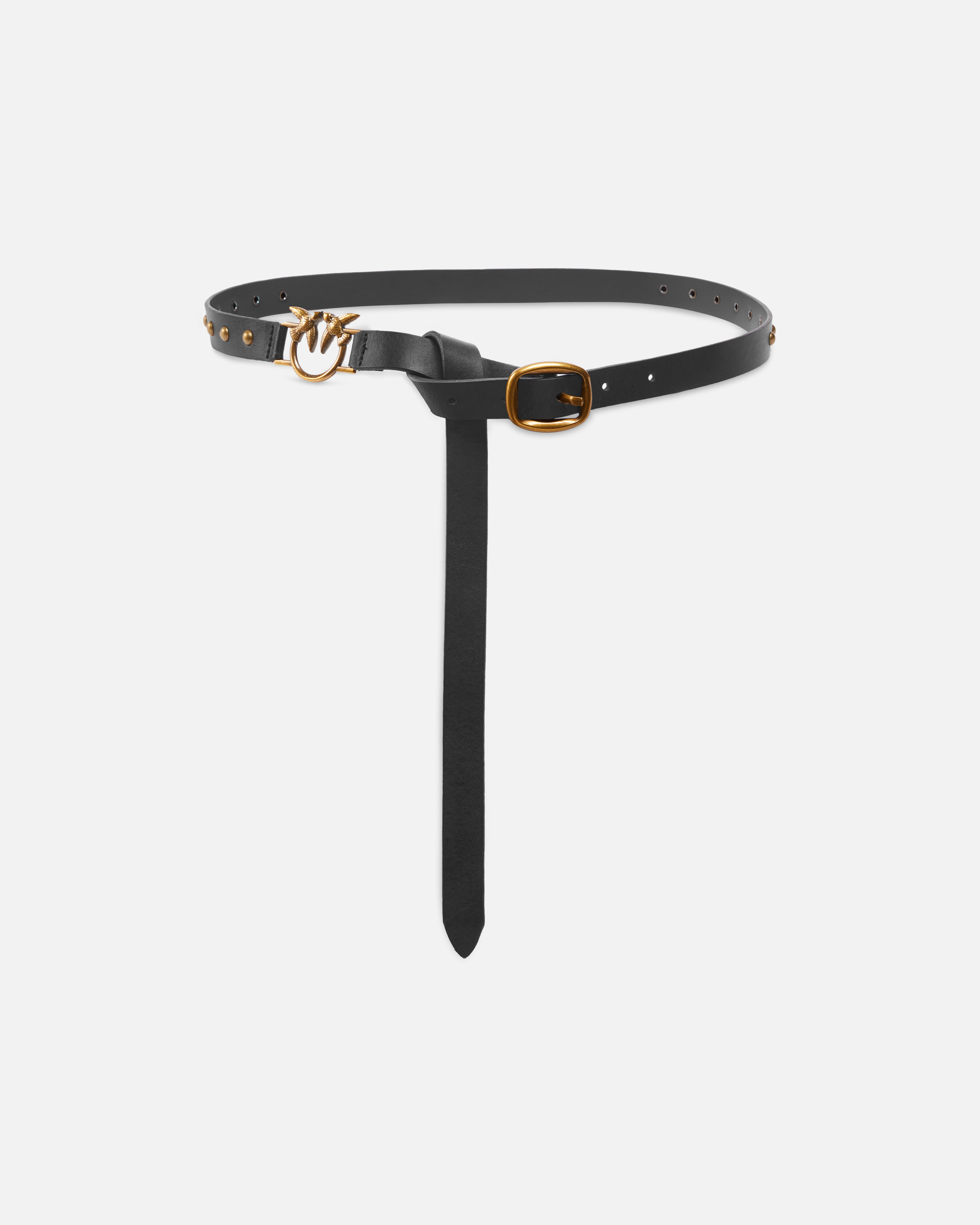 Pinko Ceinture Longue En Cuir De 2 Cm Avec Applications In Nero-antique Gold