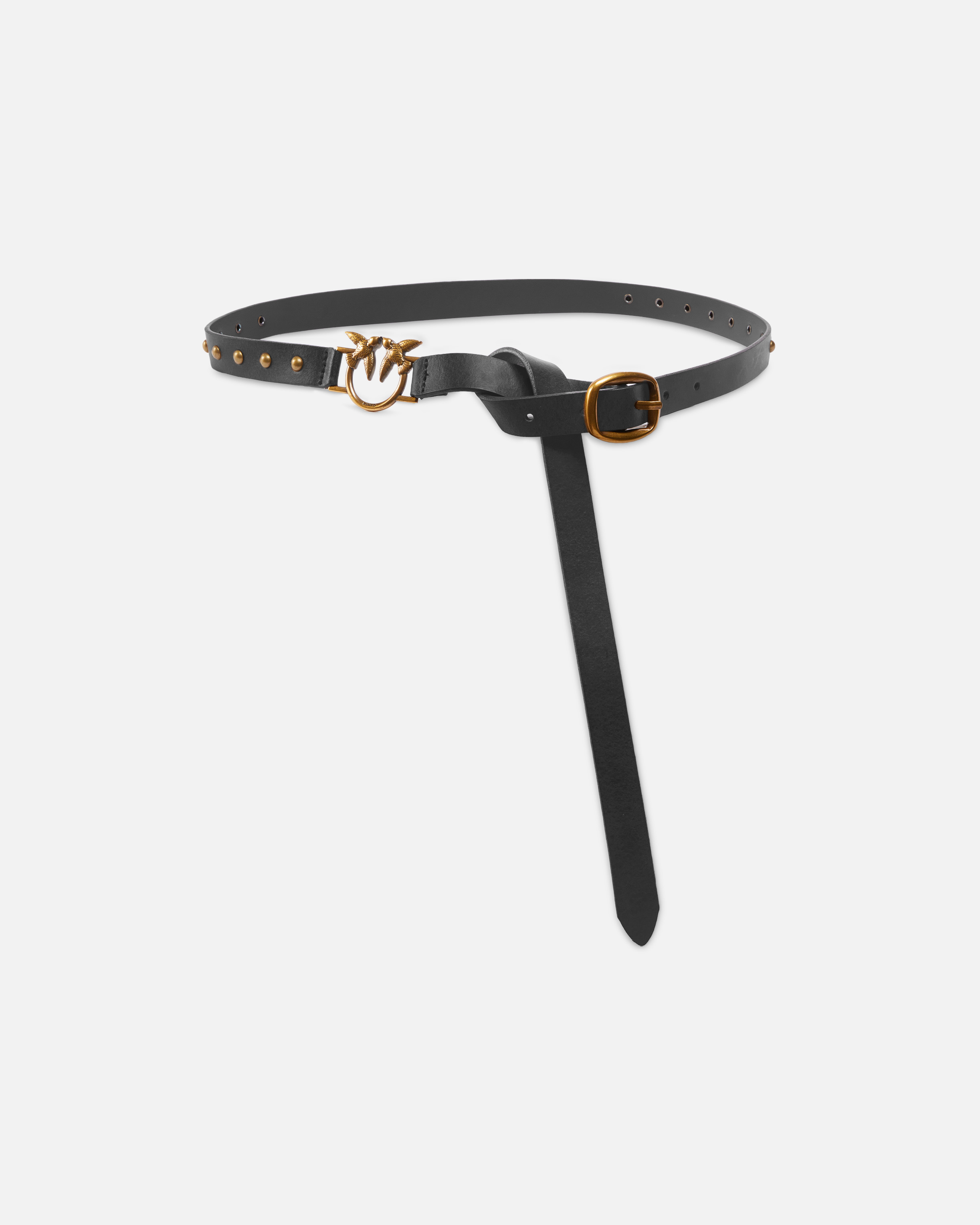 Pinko Ceinture Longue En Cuir De 2 Cm Avec Applications In Nero-antique Gold