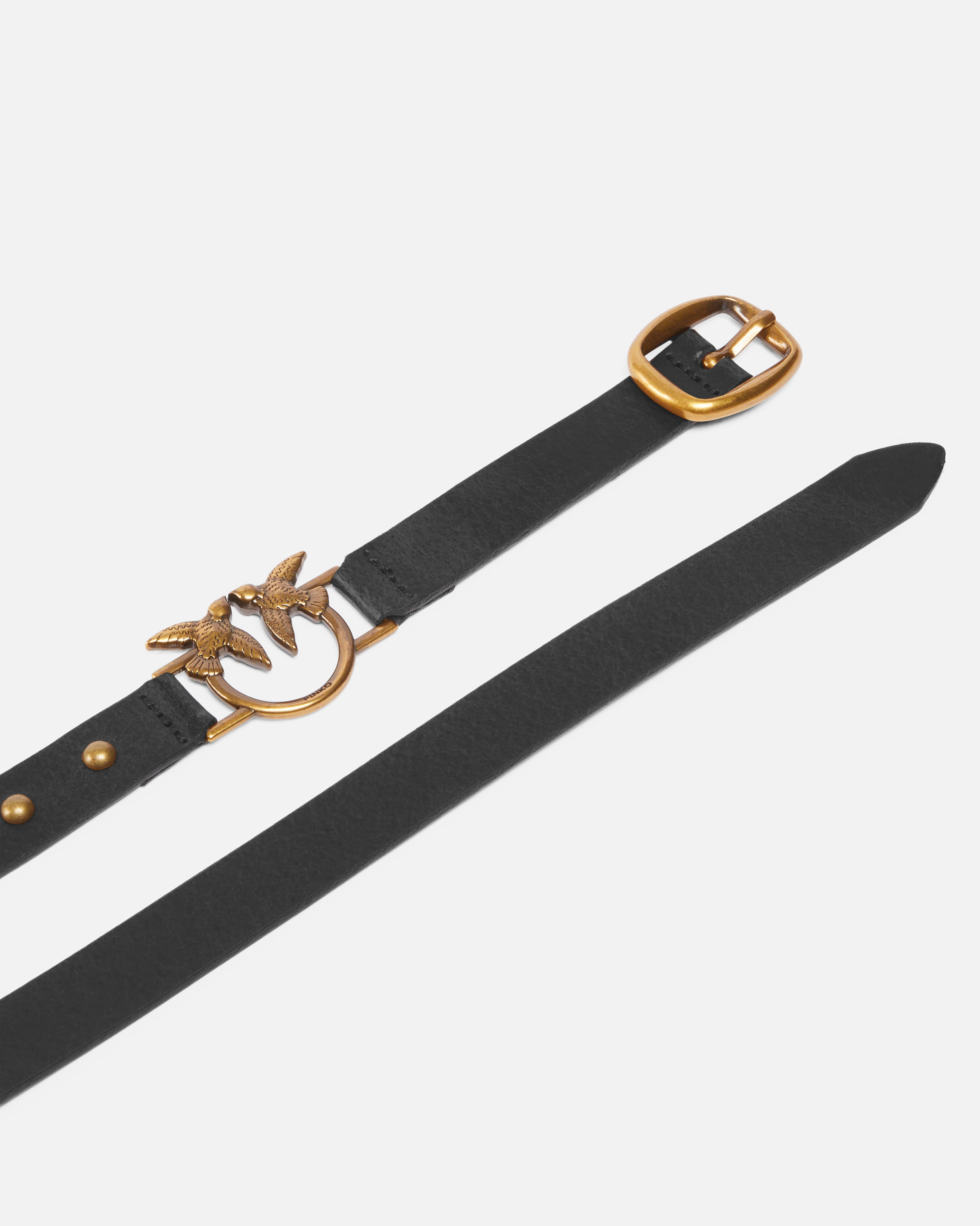 Pinko Ceinture Longue En Cuir De 2 Cm Avec Applications In Nero-antique Gold