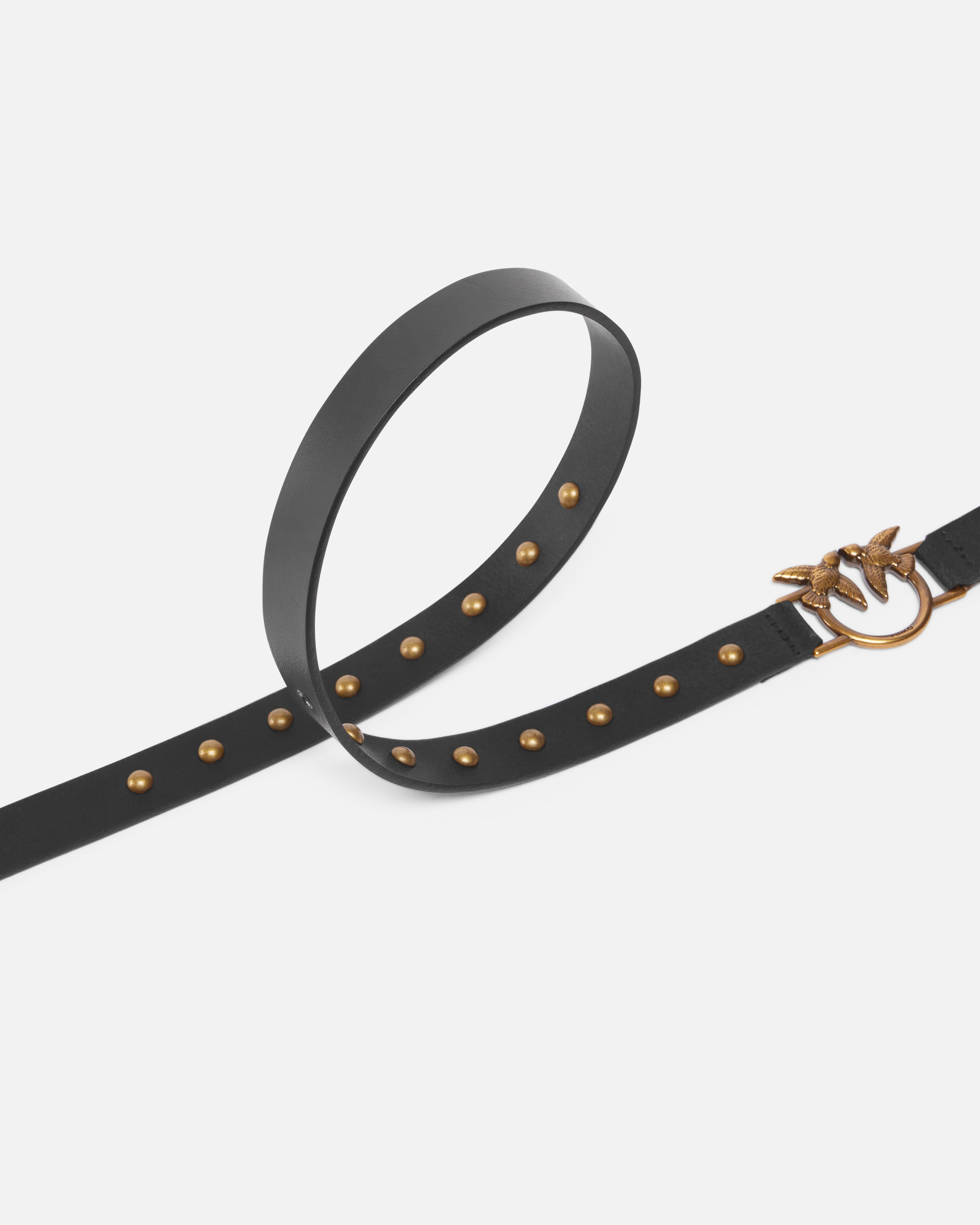 Pinko Ceinture Longue En Cuir De 2 Cm Avec Applications In Nero-antique Gold