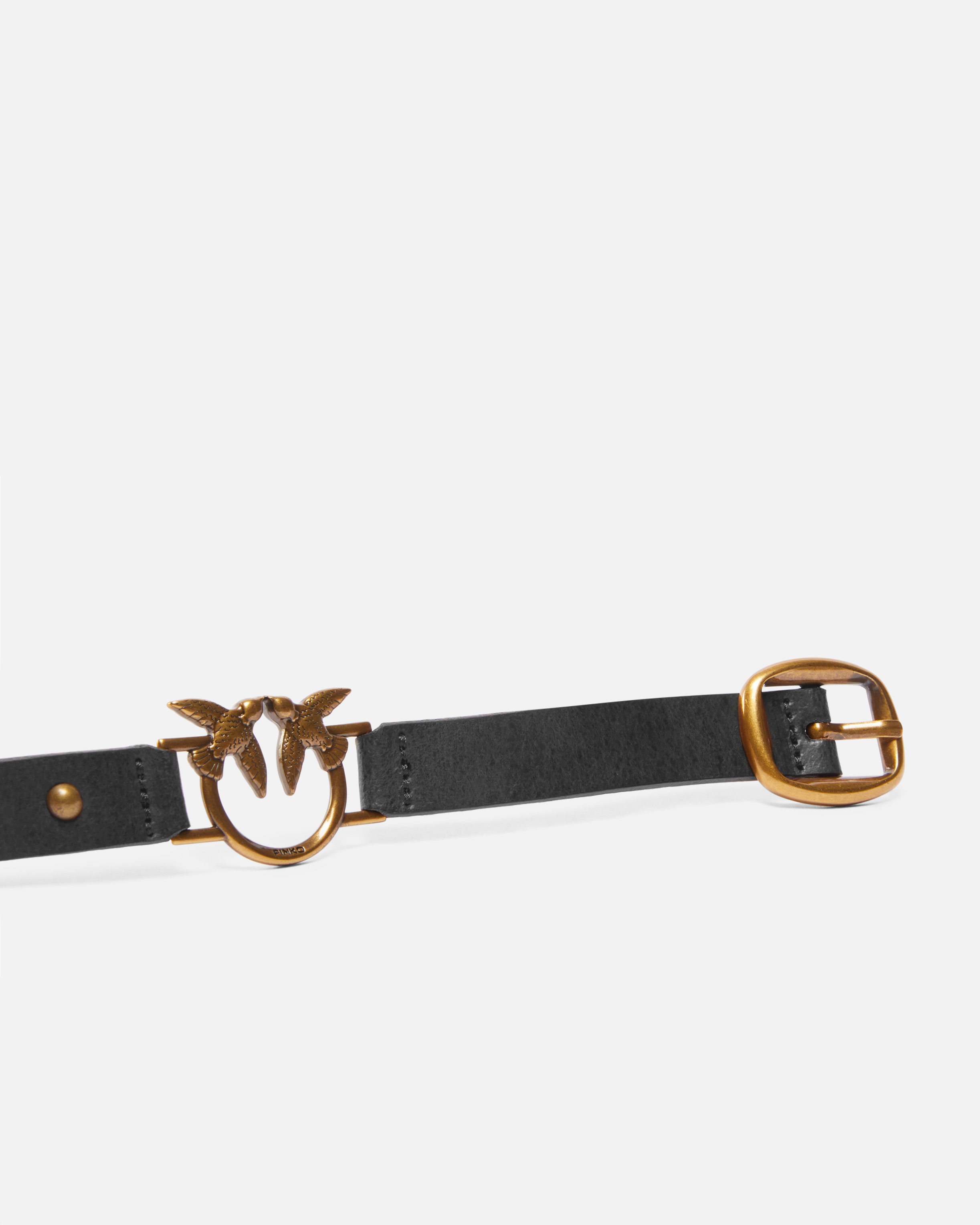 Pinko Ceinture Longue En Cuir De 2 Cm Avec Applications In Nero-antique Gold