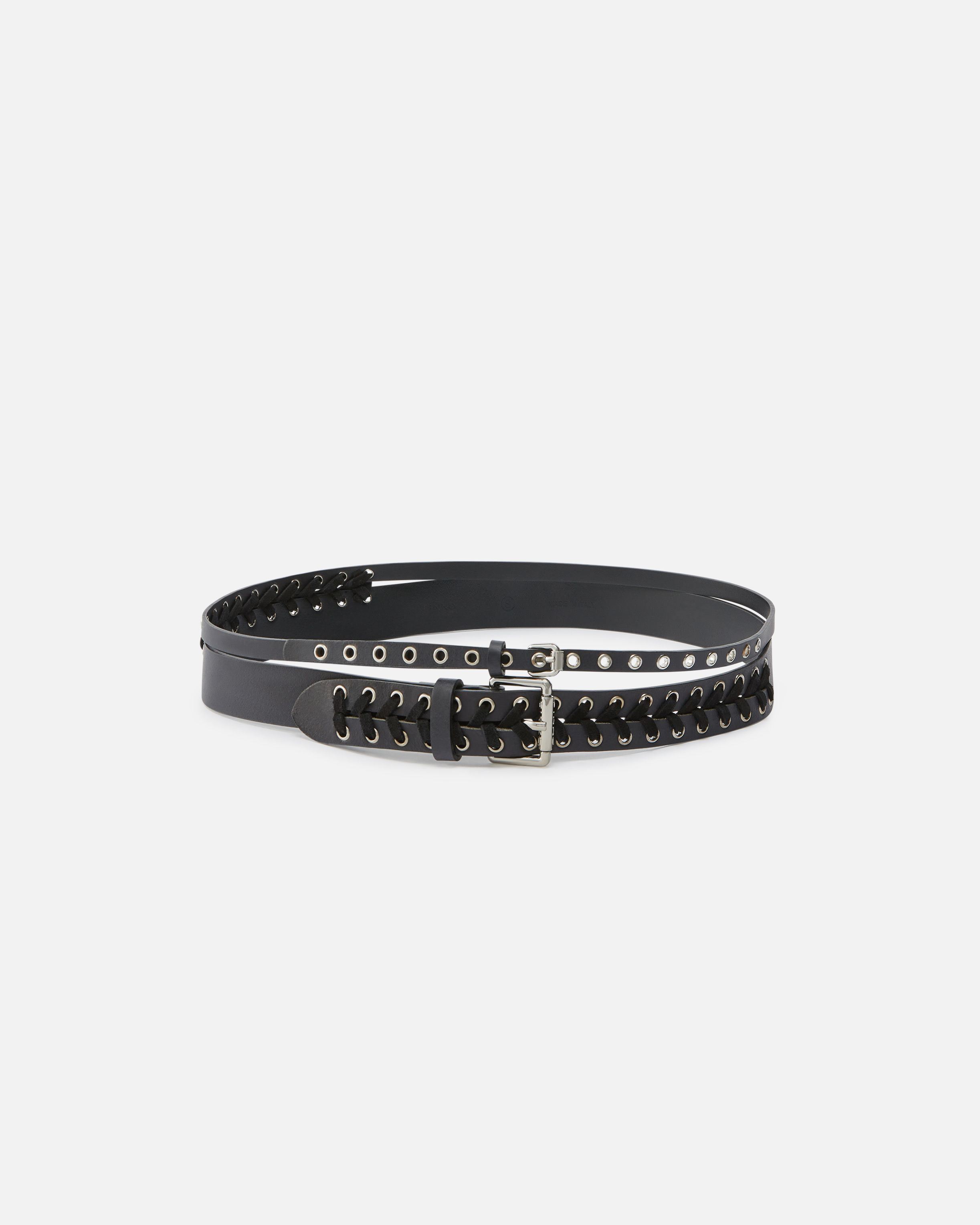 Pinko Double-effect Leather Belt With Threading In Noir Limousine-nickel Brillant