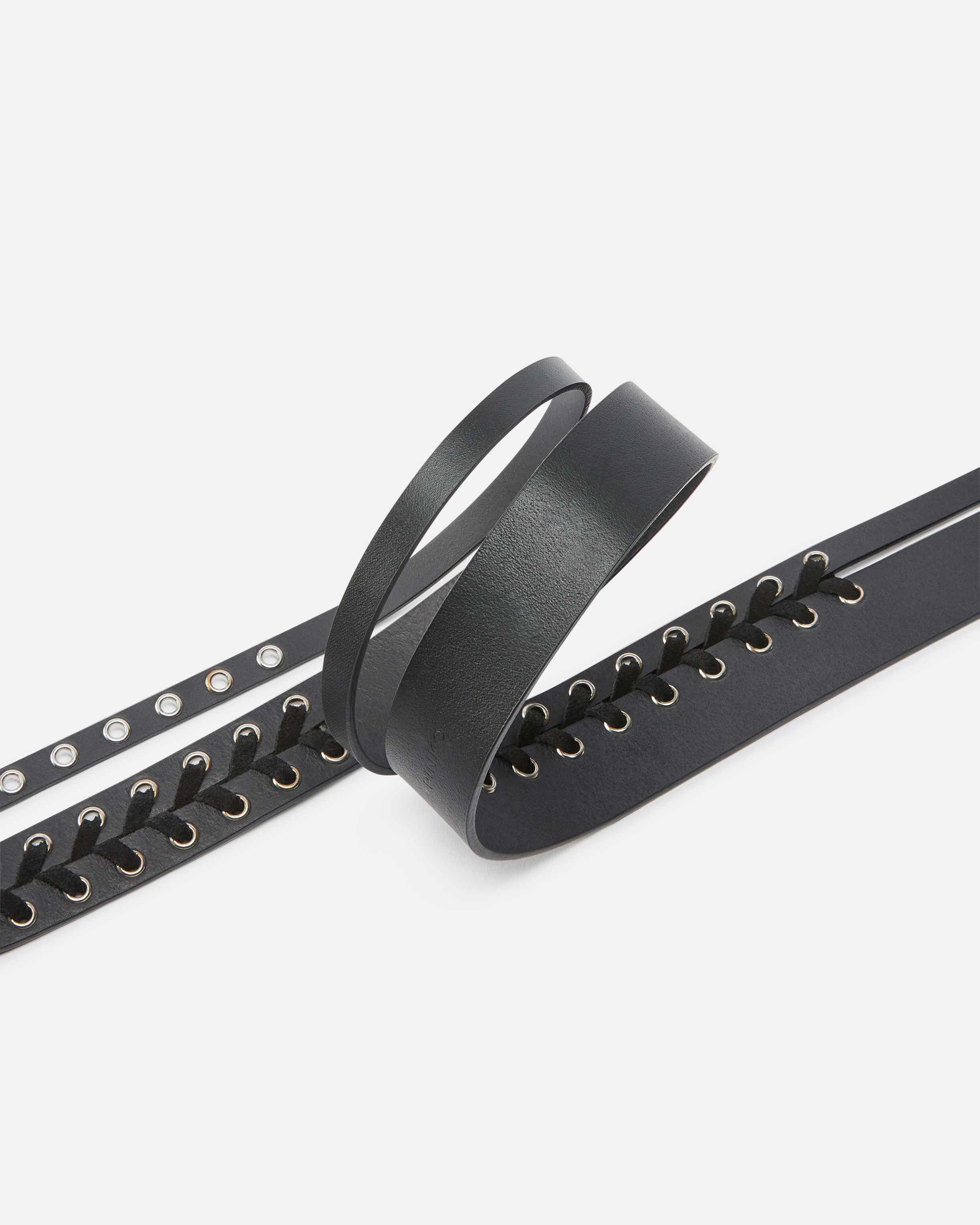 Pinko Double-effect Leather Belt With Threading In Noir Limousine-nickel Brillant