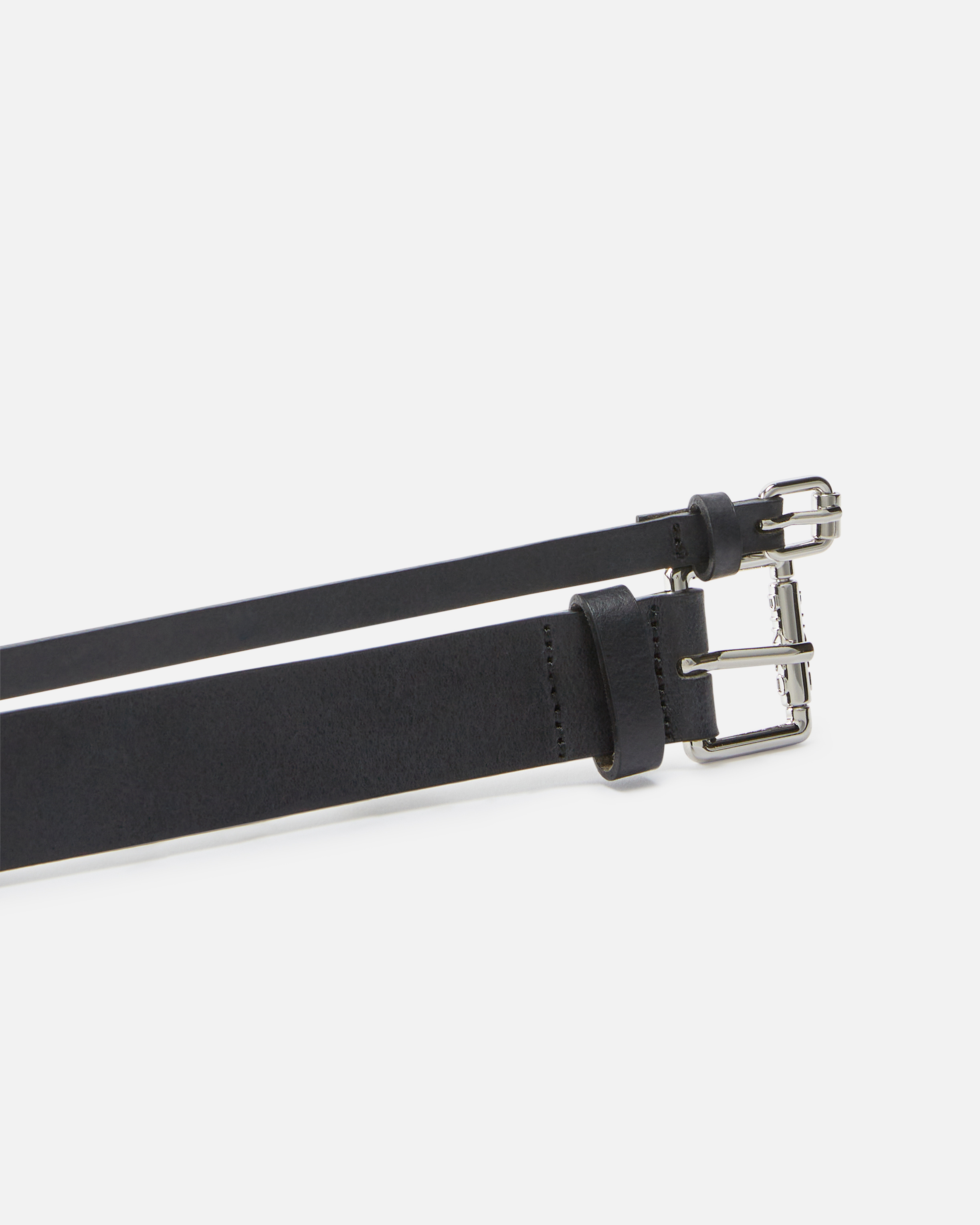 Pinko Double-effect Leather Belt With Threading In Noir Limousine-nickel Brillant