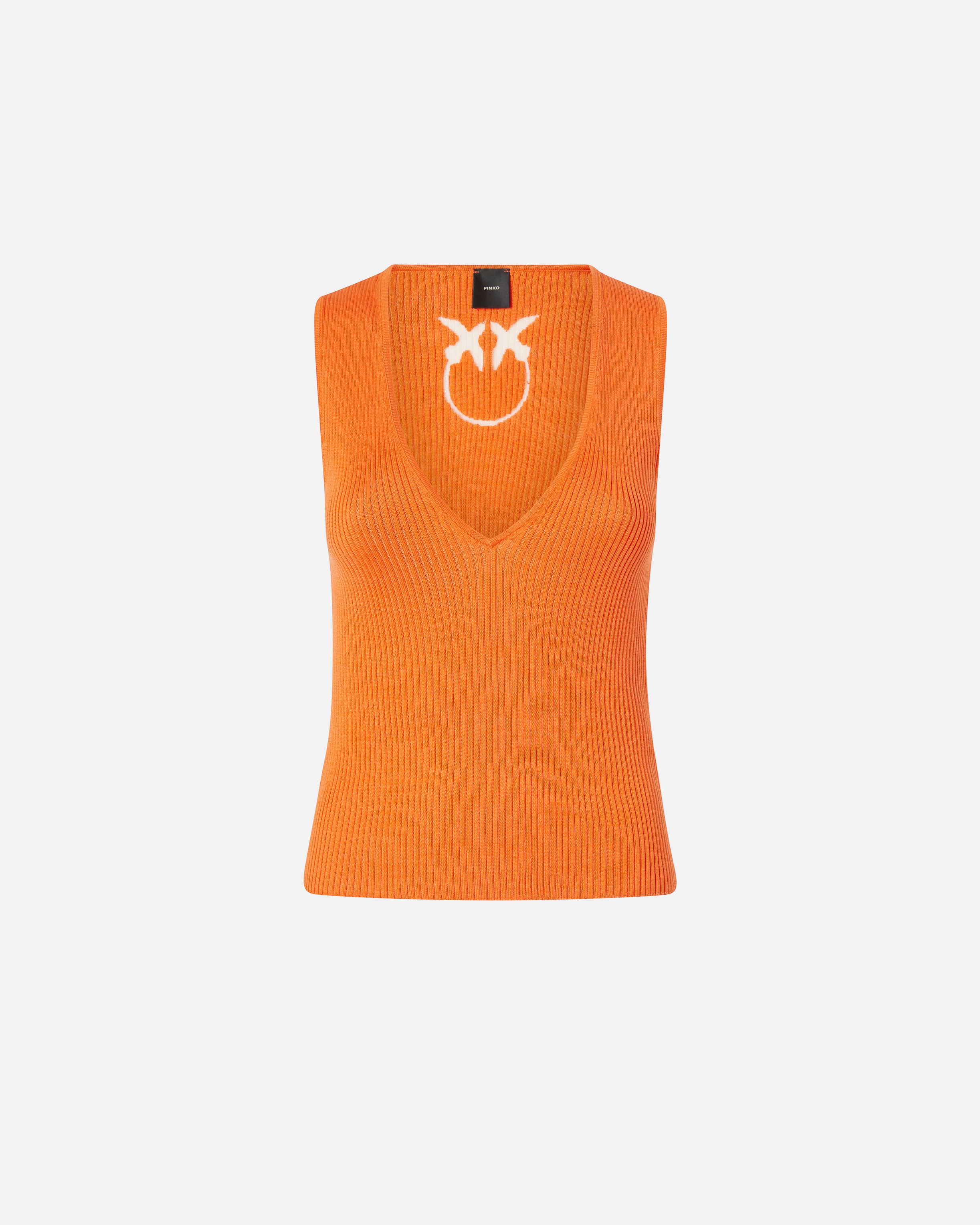 Pinko Ribbed Silk Blend Sleeveless Top In Arancione
