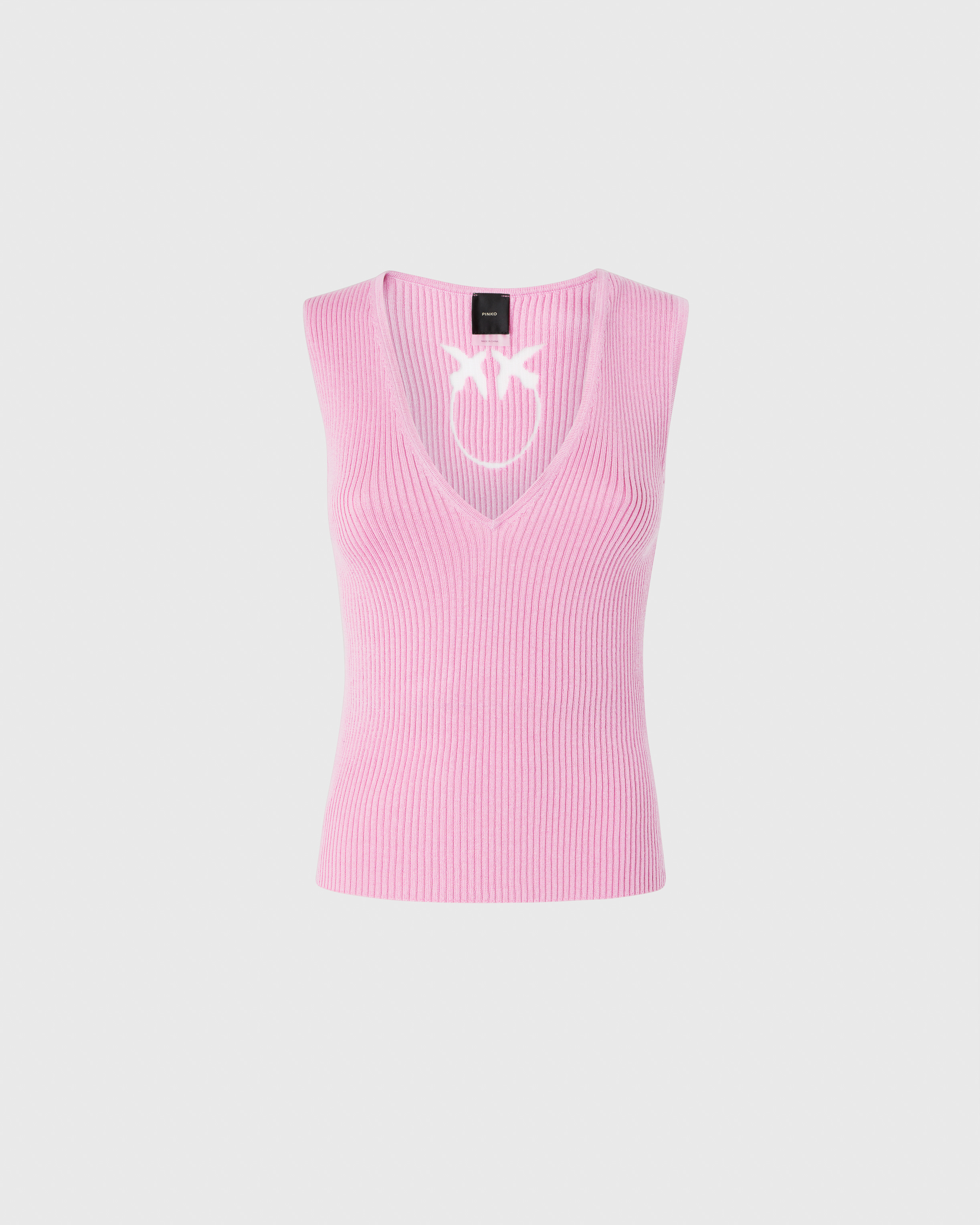 Pinko Ribbed Silk Blend Sleeveless Top In Mauve Ch. Luna