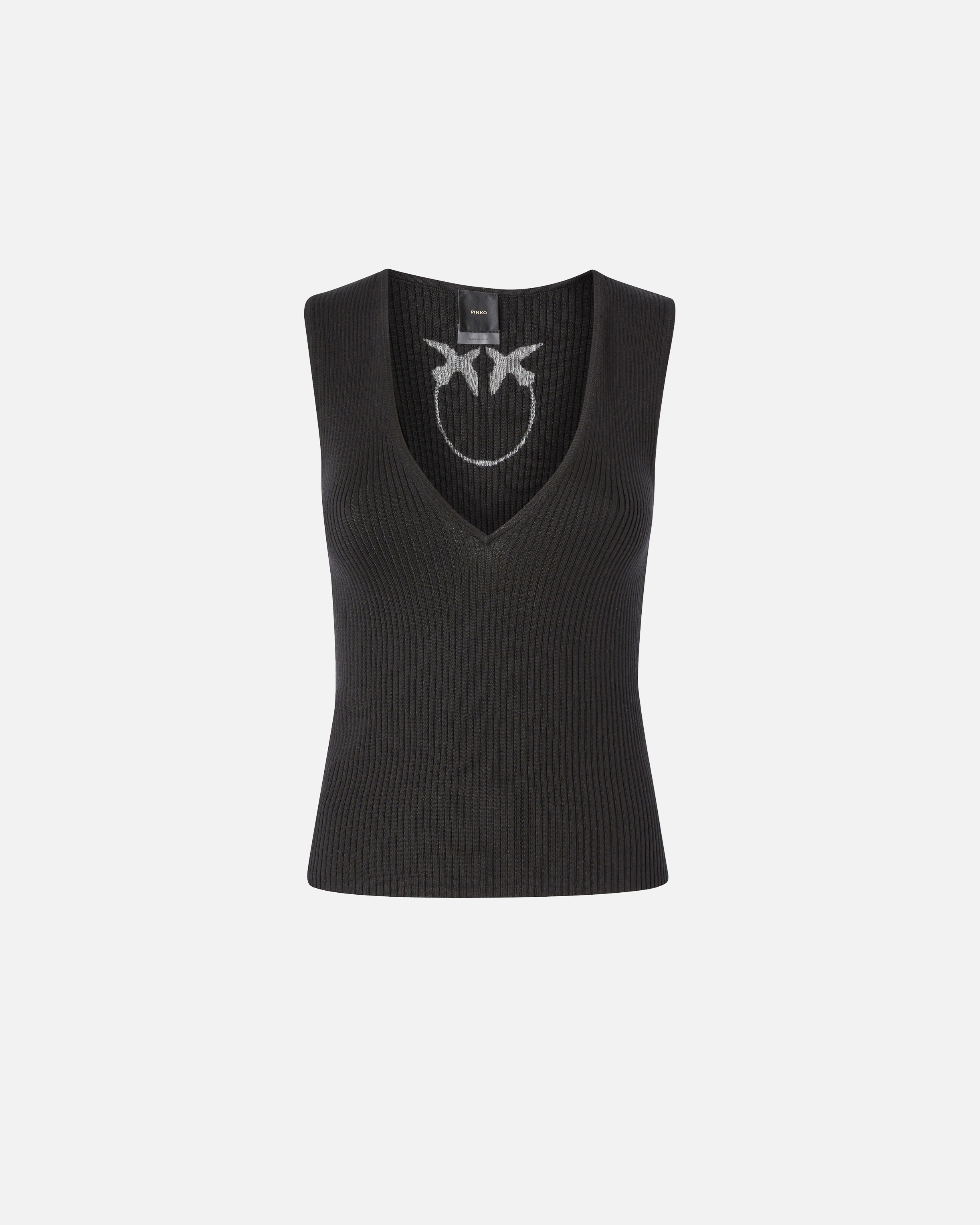 Pinko Ribbed Silk Blend Sleeveless Top In Limo Black