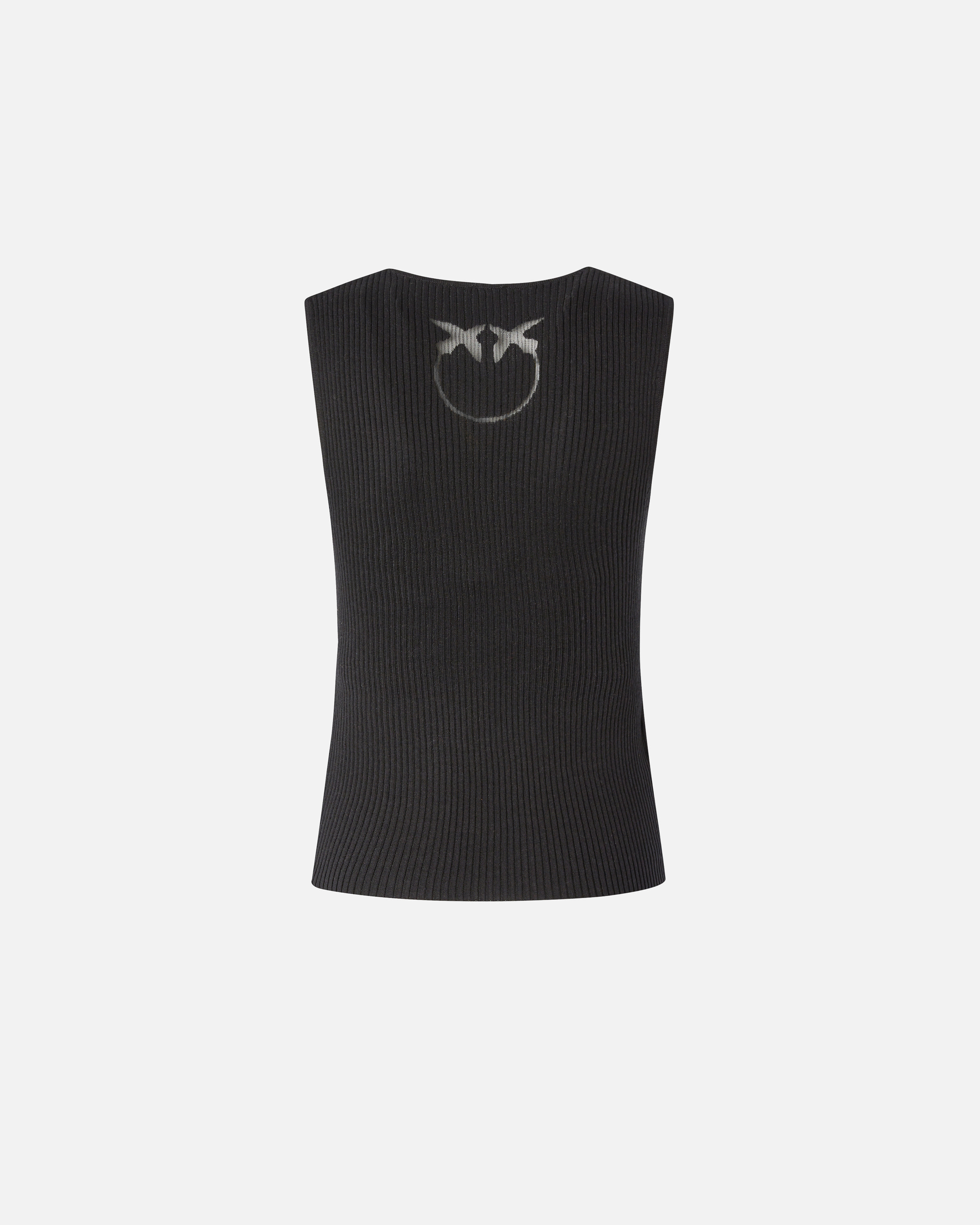 Pinko Ribbed Silk Blend Sleeveless Top In Limo Black