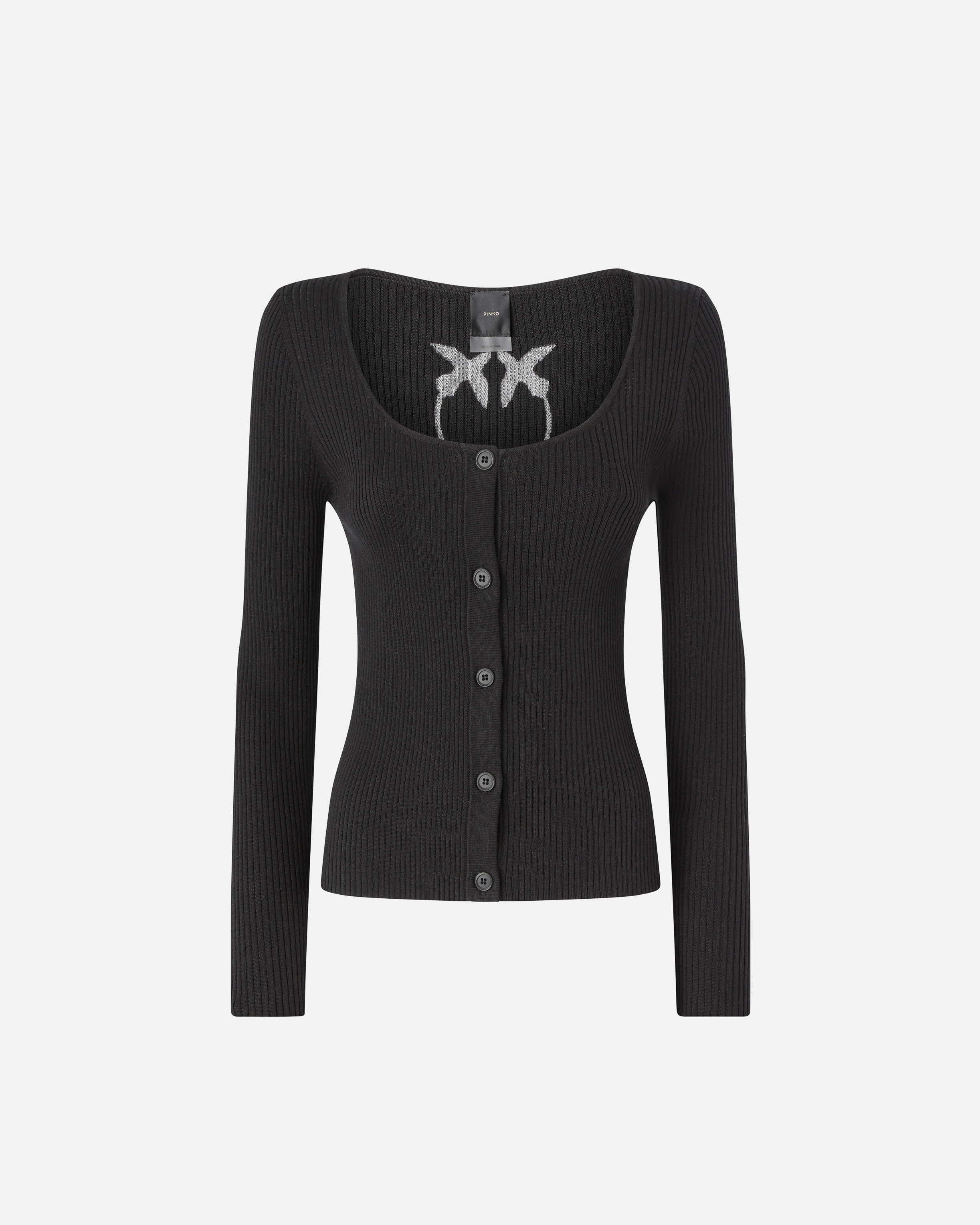 Pinko Cropped Cardigan With Bird Logo On The Back In Nero Limousine