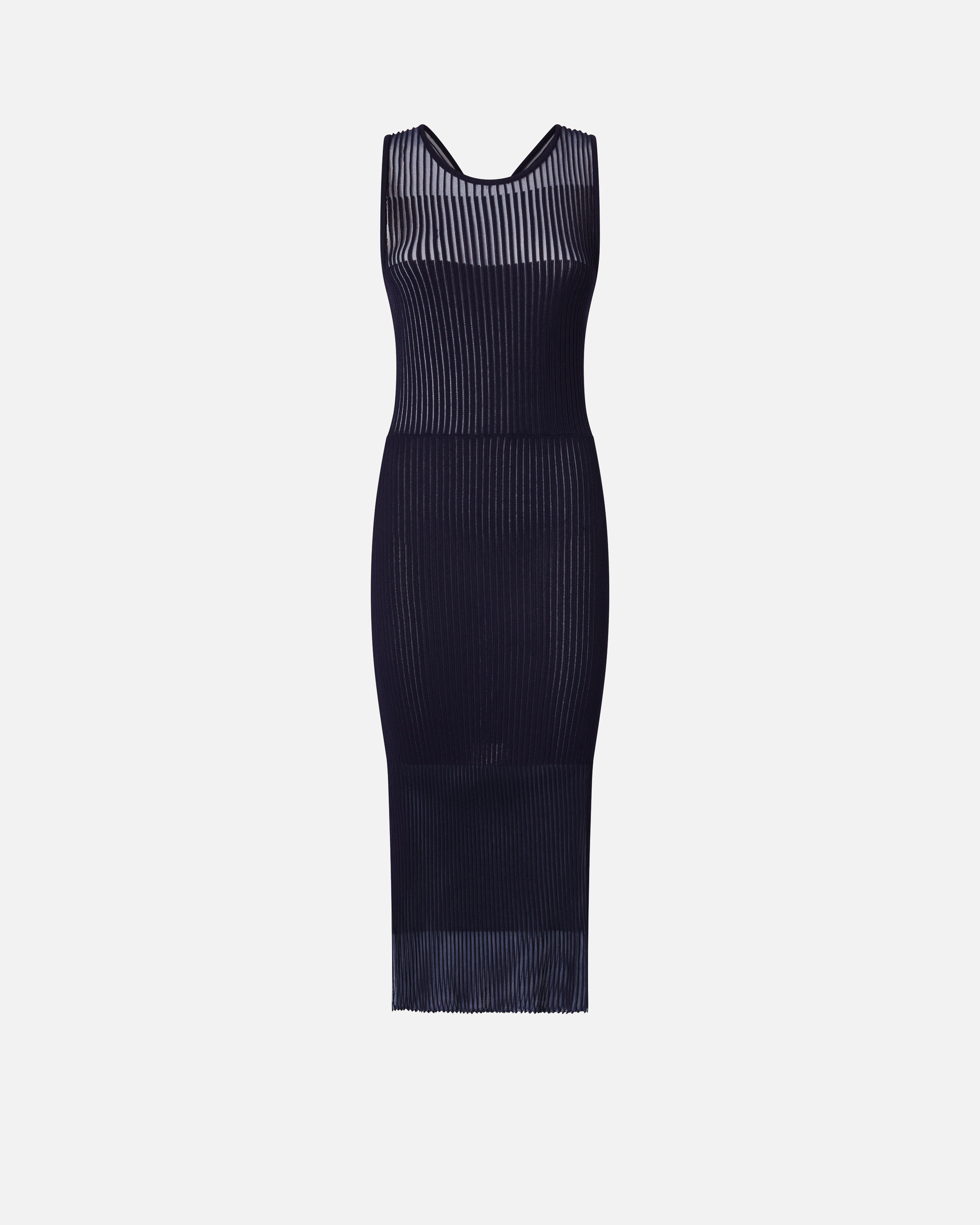 Pinko Fitted Midi Dress With Transparent Ribs In Blu Tenebra