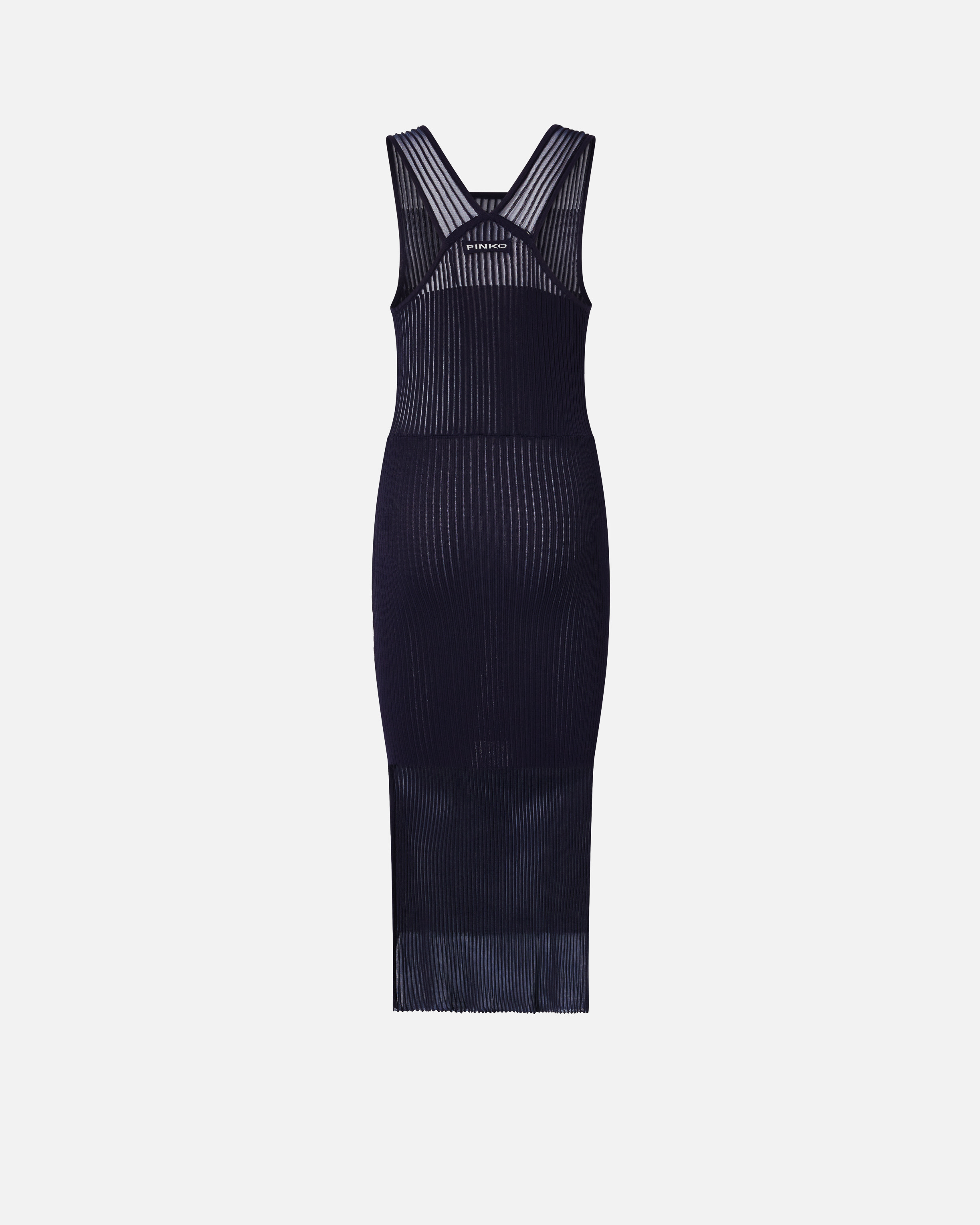 Pinko Fitted Midi Dress With Transparent Ribs In Blu Tenebra