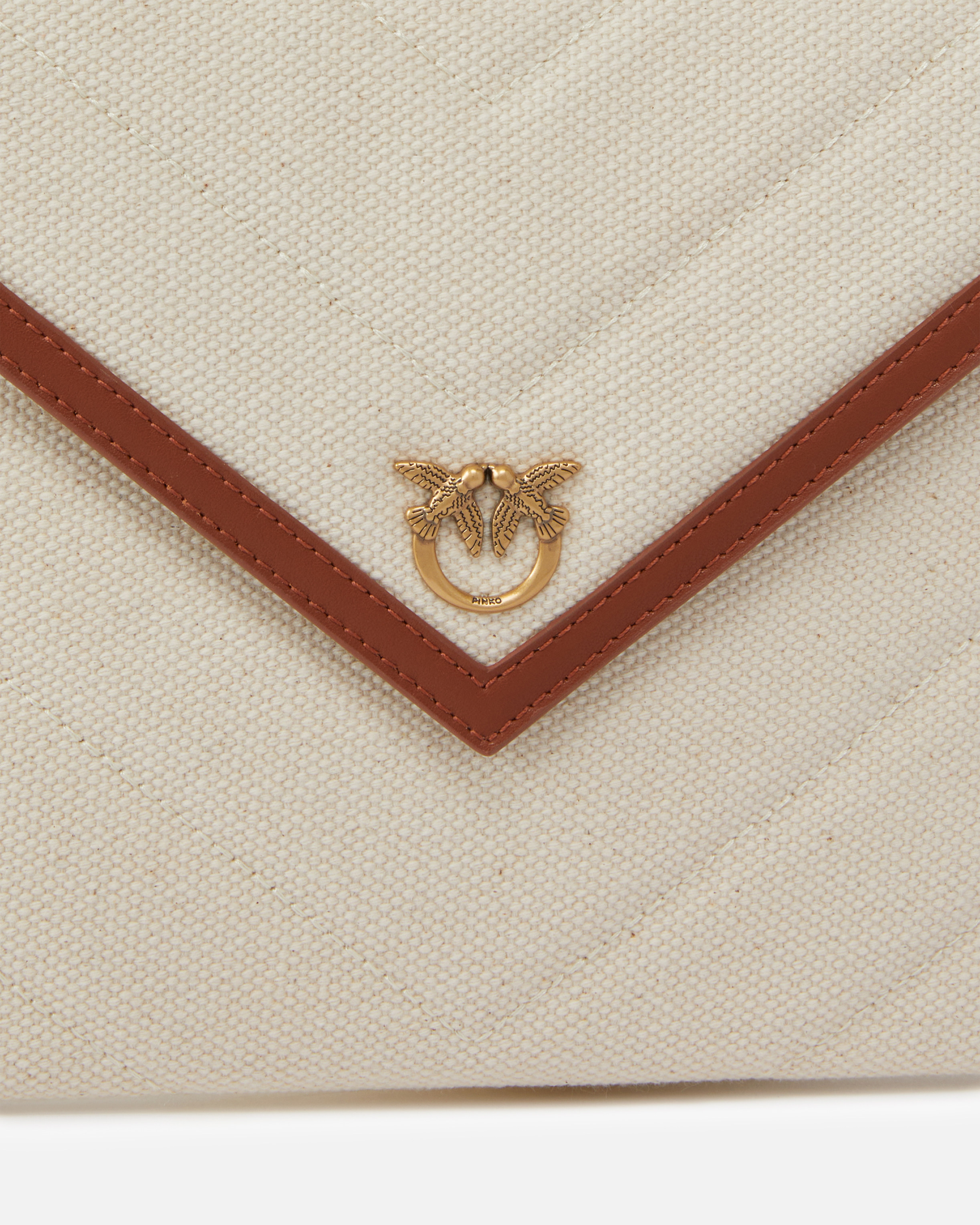 Pinko Flat Canvas Clutch Bag With Leather Trim