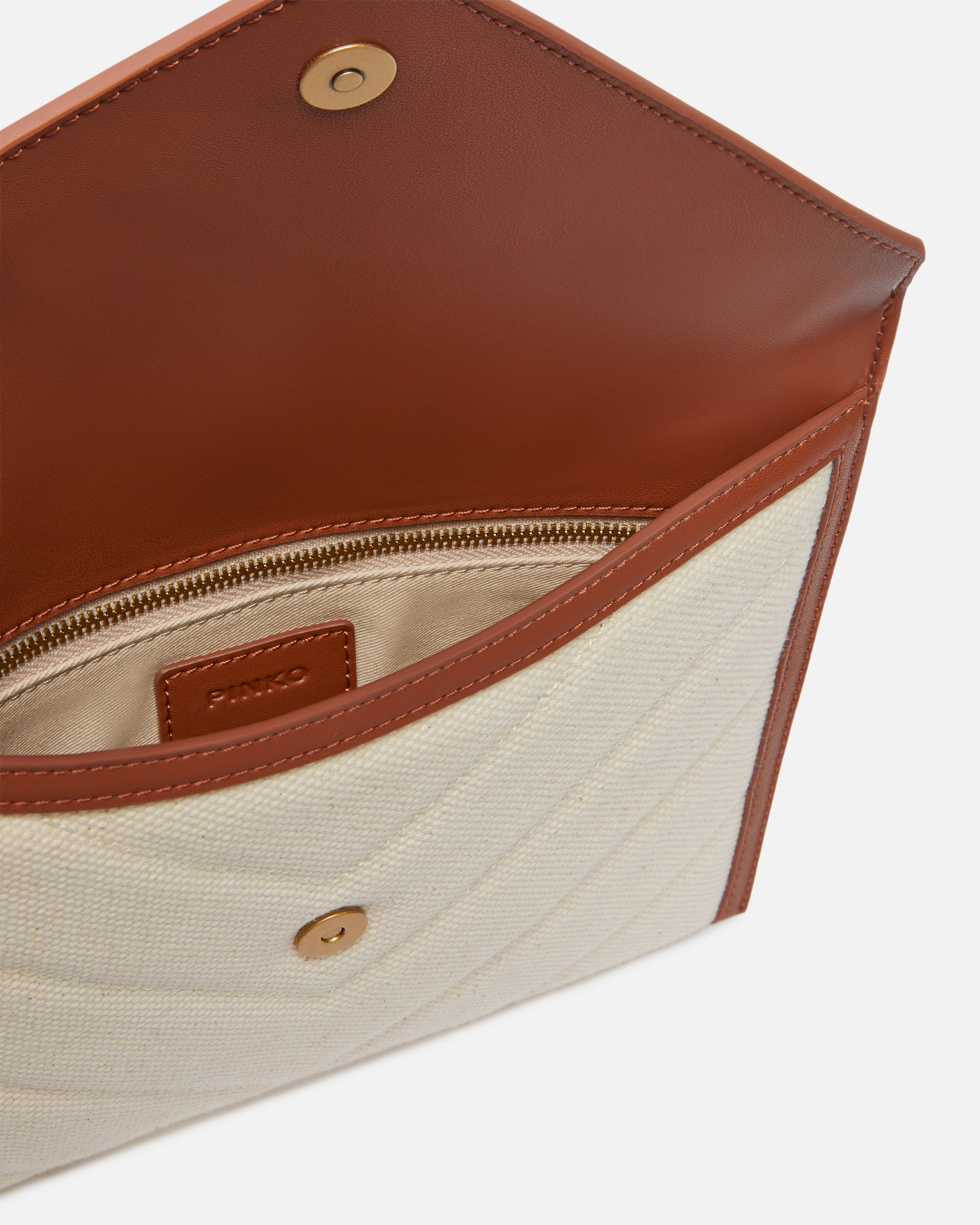 Pinko Flat Canvas Clutch Bag With Leather Trim