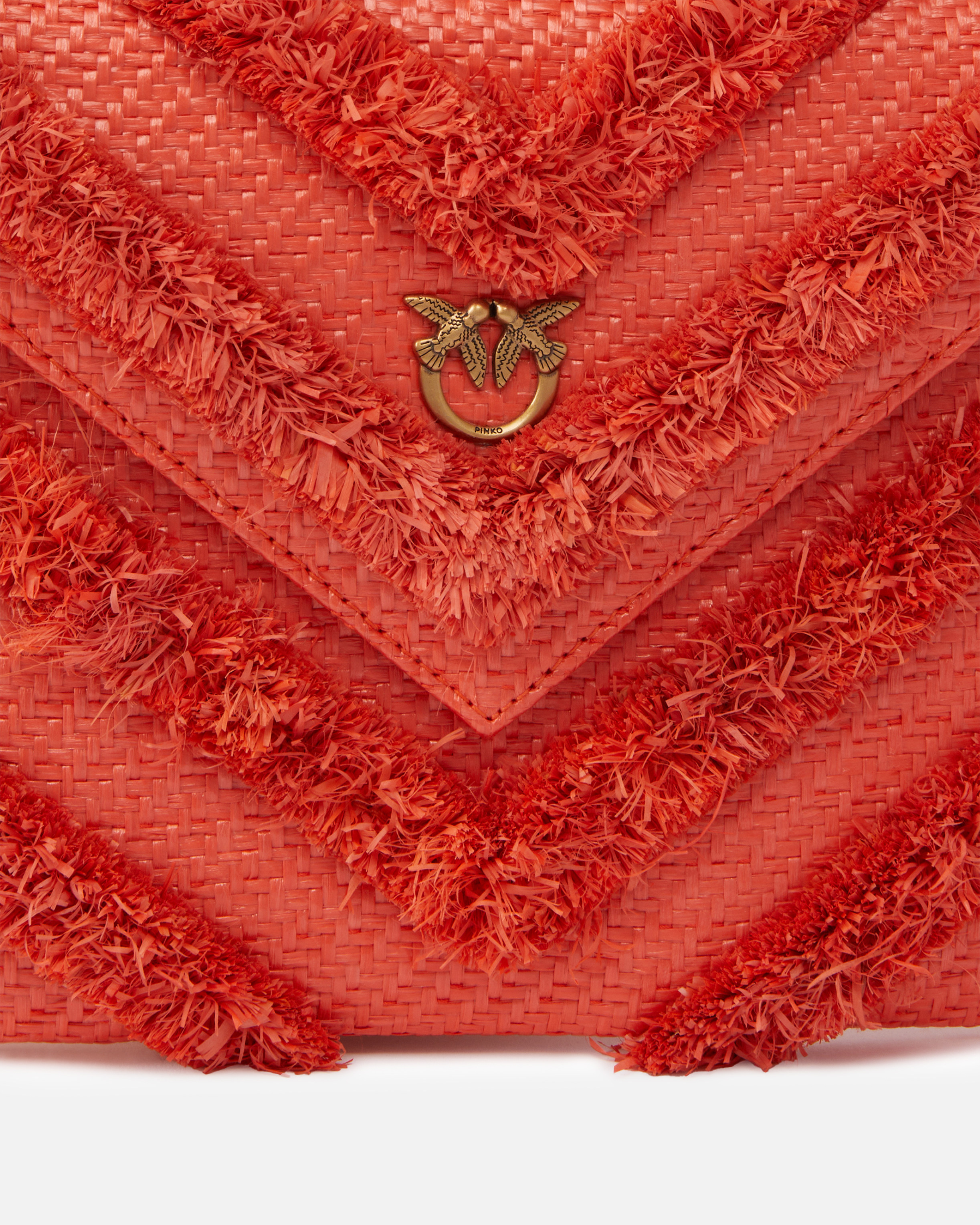 Pinko Flat Clutch Bag In Fringed Chevron Raffia