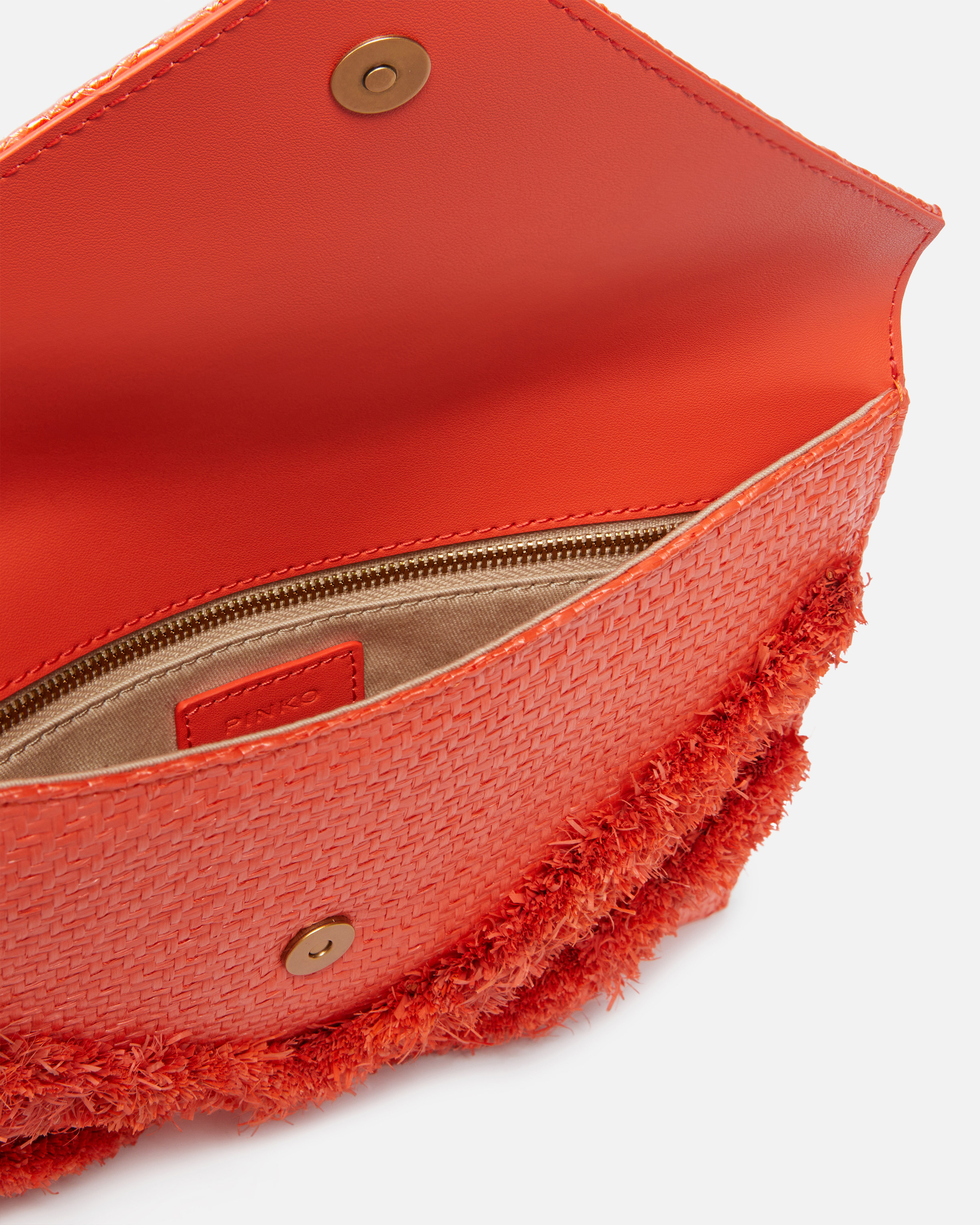 Pinko Flat Clutch Bag In Fringed Chevron Raffia