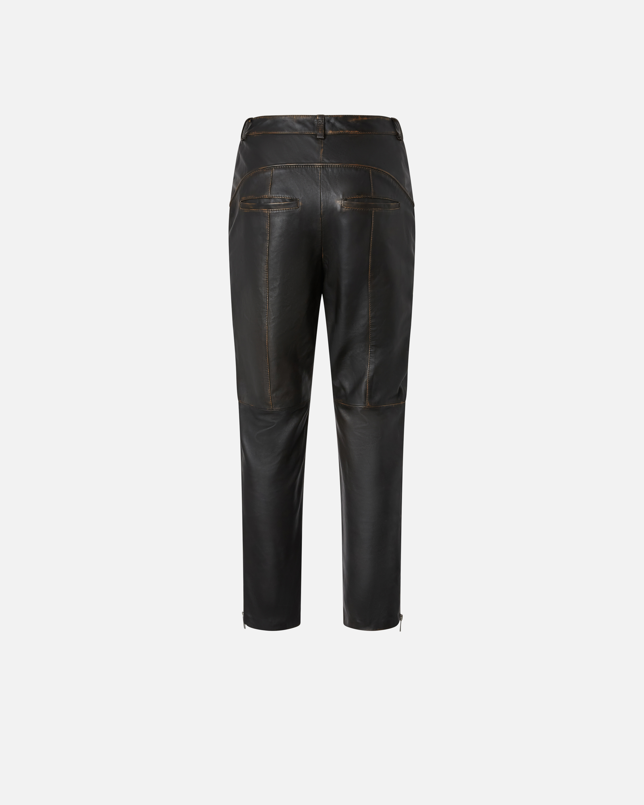Pinko Leather Biker Pants With Zip In Caviar Black
