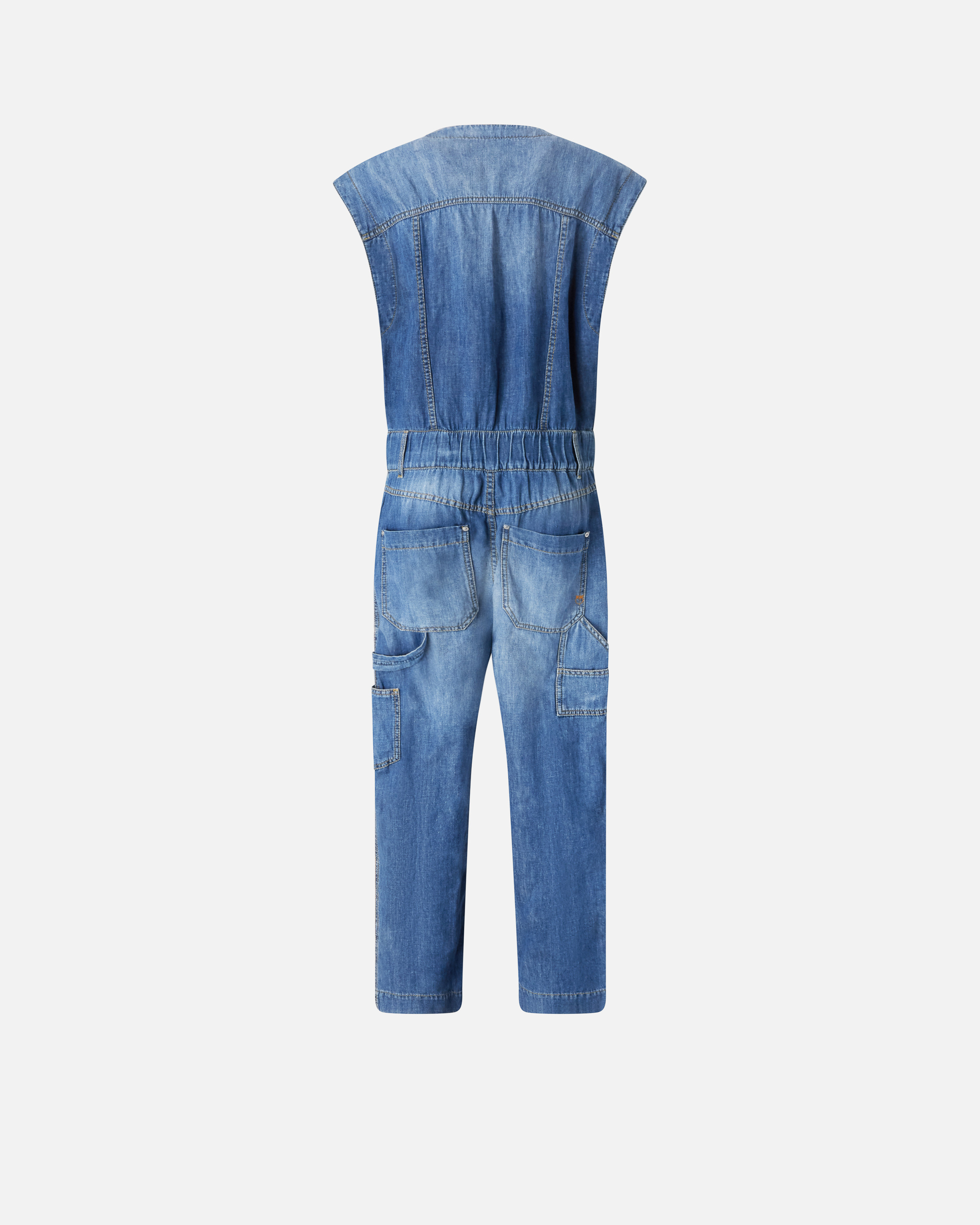 Pinko Denim Jumpsuit With Belt Loops And Pockets In Mid Wash