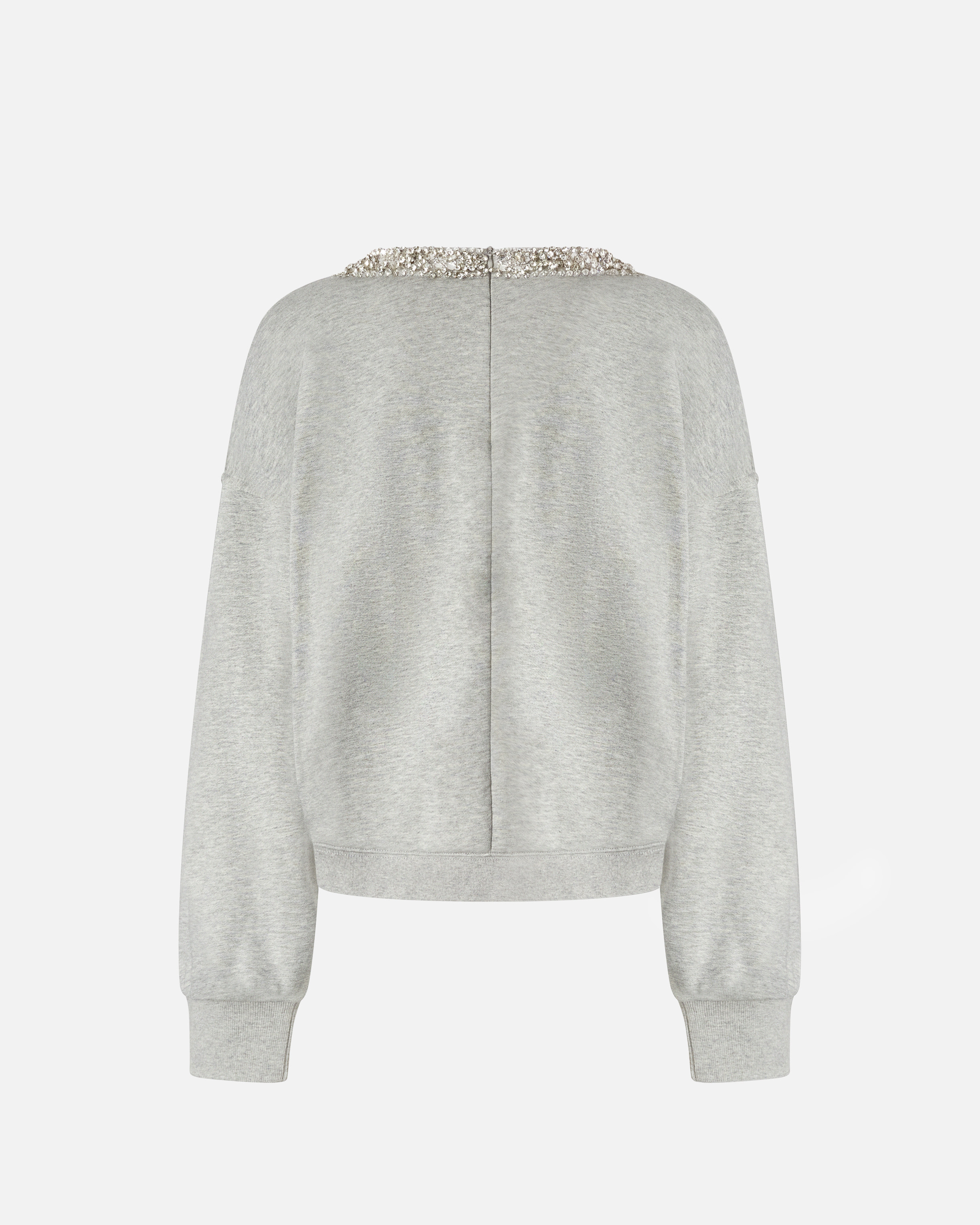 Pinko Sweatshirt With Jewel Embroidery On The Neck In Gris Pluie Fine