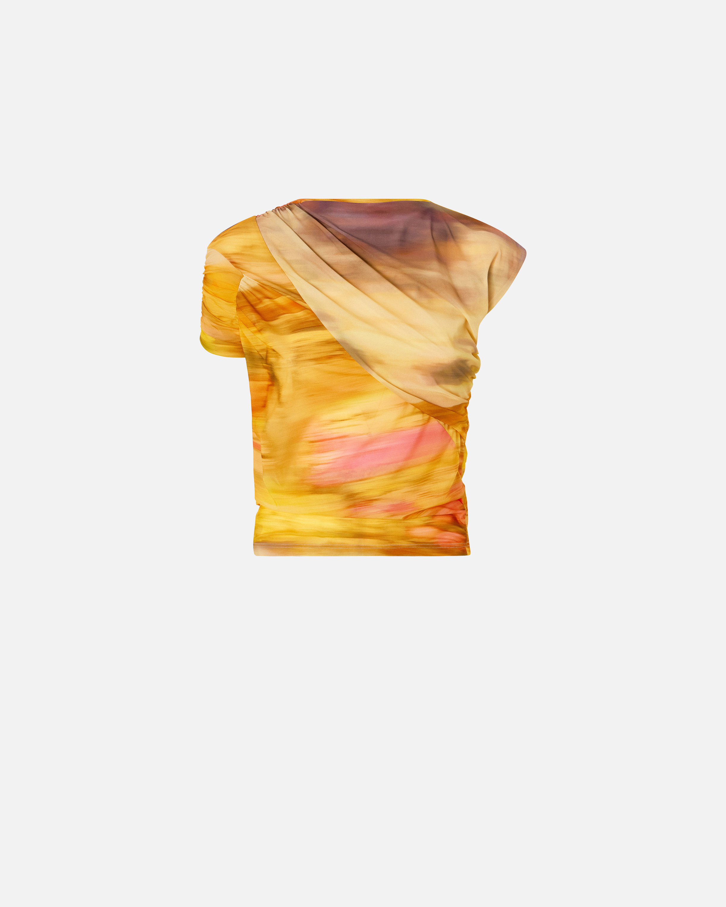 Pinko Asymmetric Crop Top With Landscape Print In Mult.beige/rosa