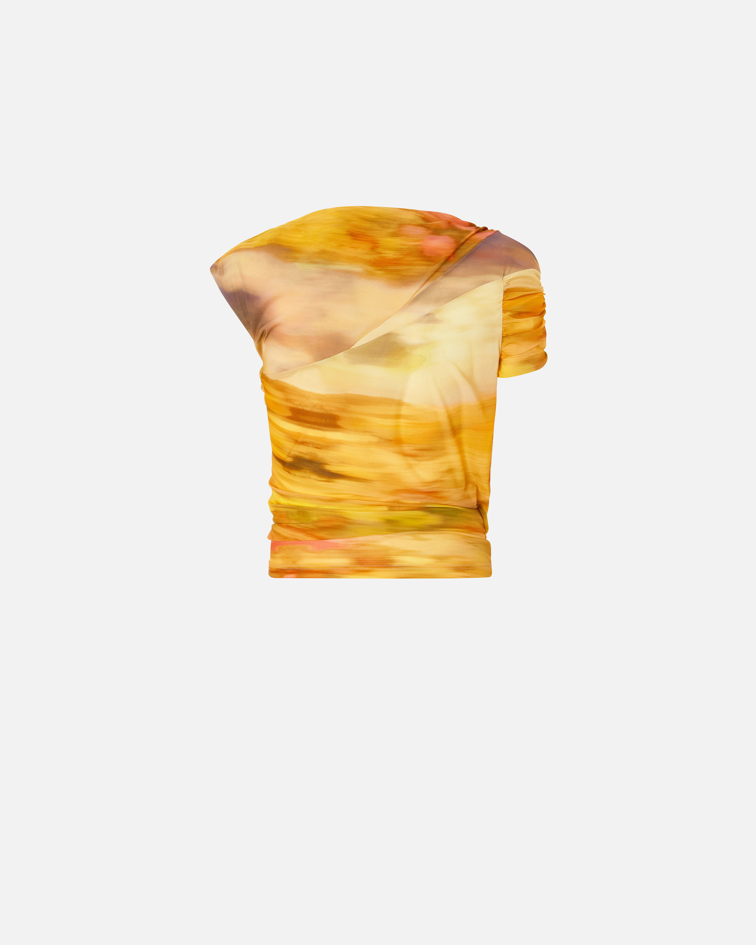Pinko Asymmetric Crop Top With Landscape Print In Mult.beige/rosa