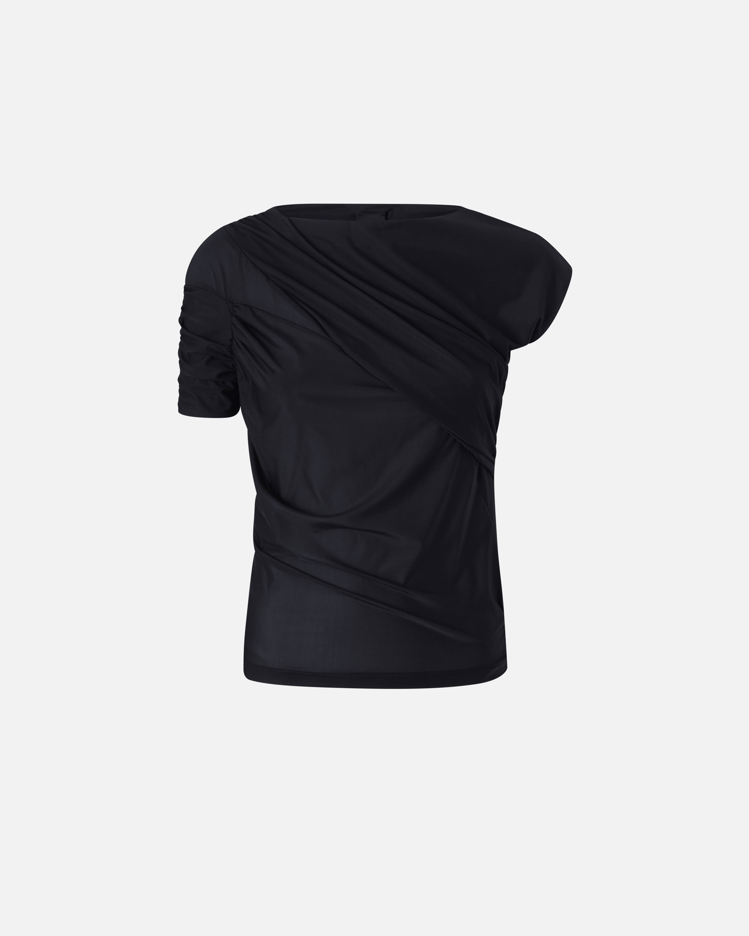 Pinko Asymmetrical Translucent Jersey In Limo Black